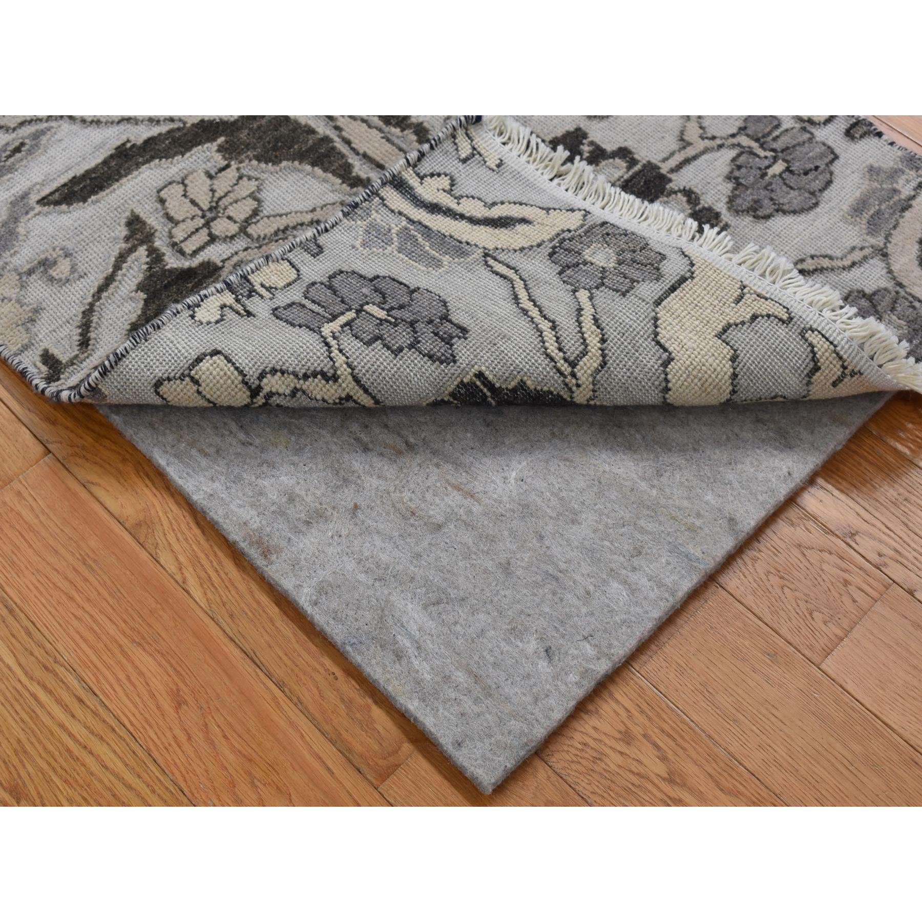 2'1"x3'1" Ivory with Chocolate Brown, 100% Wool, Hi and Lo, Oushak Design, Hand Knotted, Sample Fragment, Textured, Mat Oriental Rug Sh80377