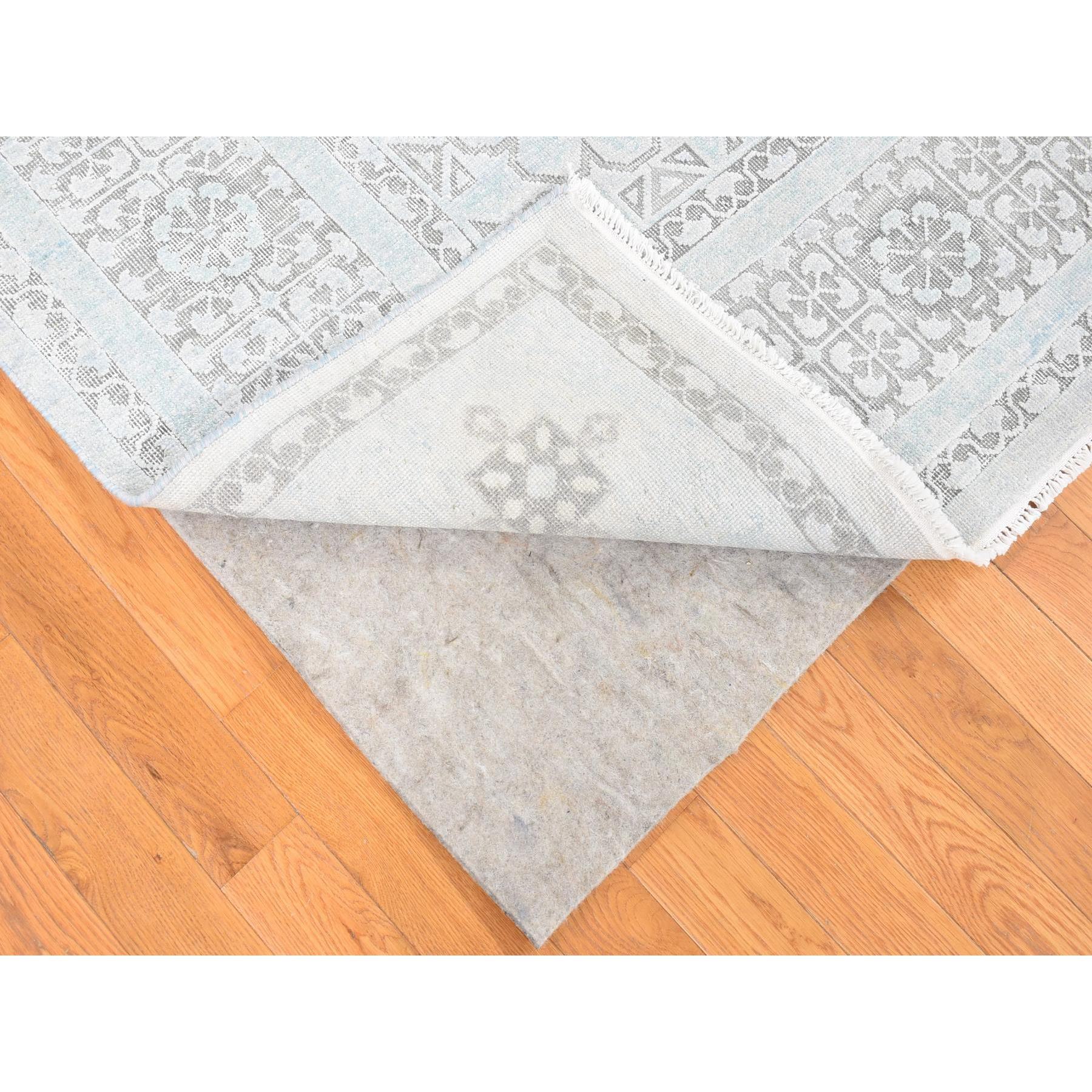 8'1"x10'5" Light Blue, Hand-Knotted, Mamluk Design, Pure Silk with Textured Wool, Oriental Rug Sh80391