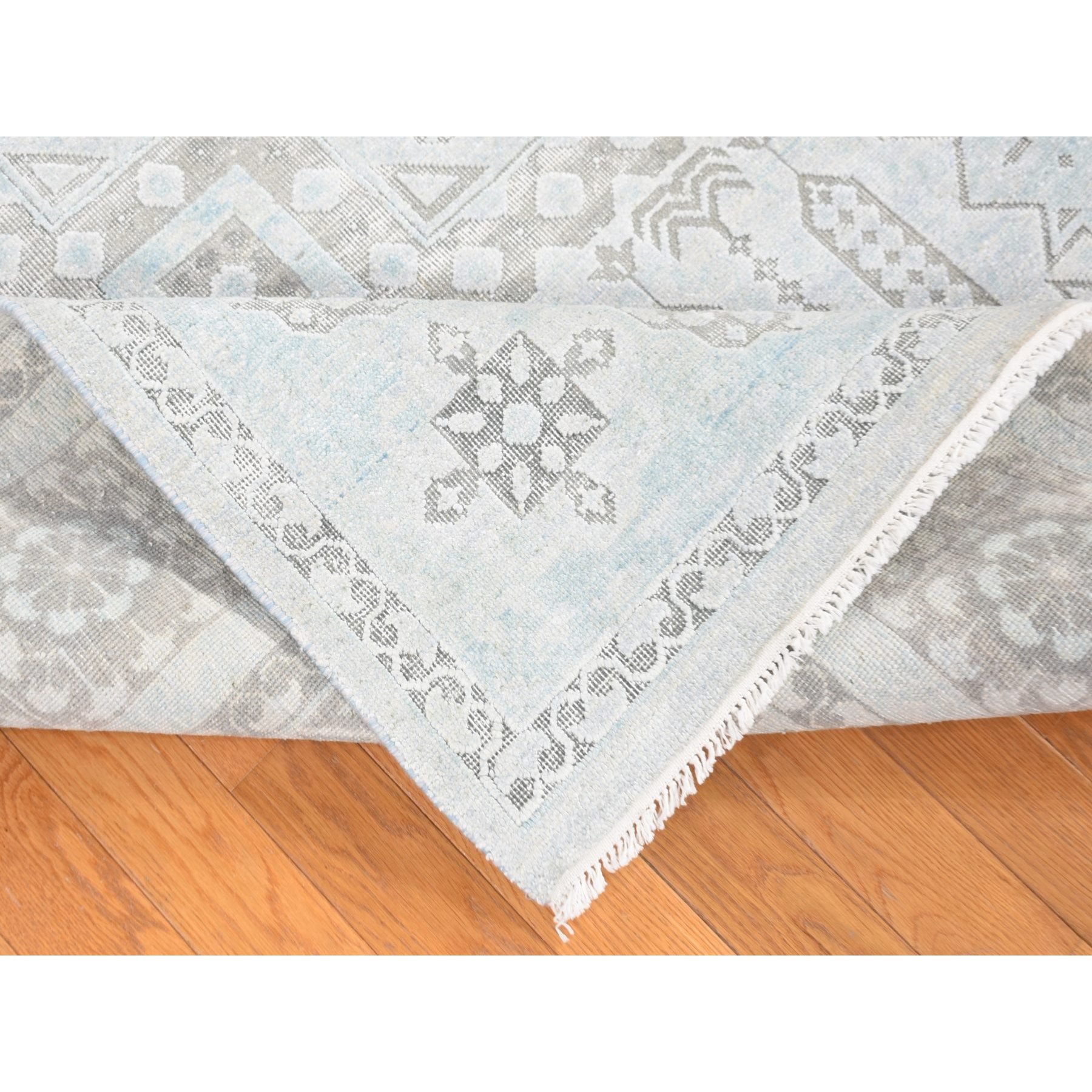 8'1"x10'5" Light Blue, Hand-Knotted, Mamluk Design, Pure Silk with Textured Wool, Oriental Rug Sh80391