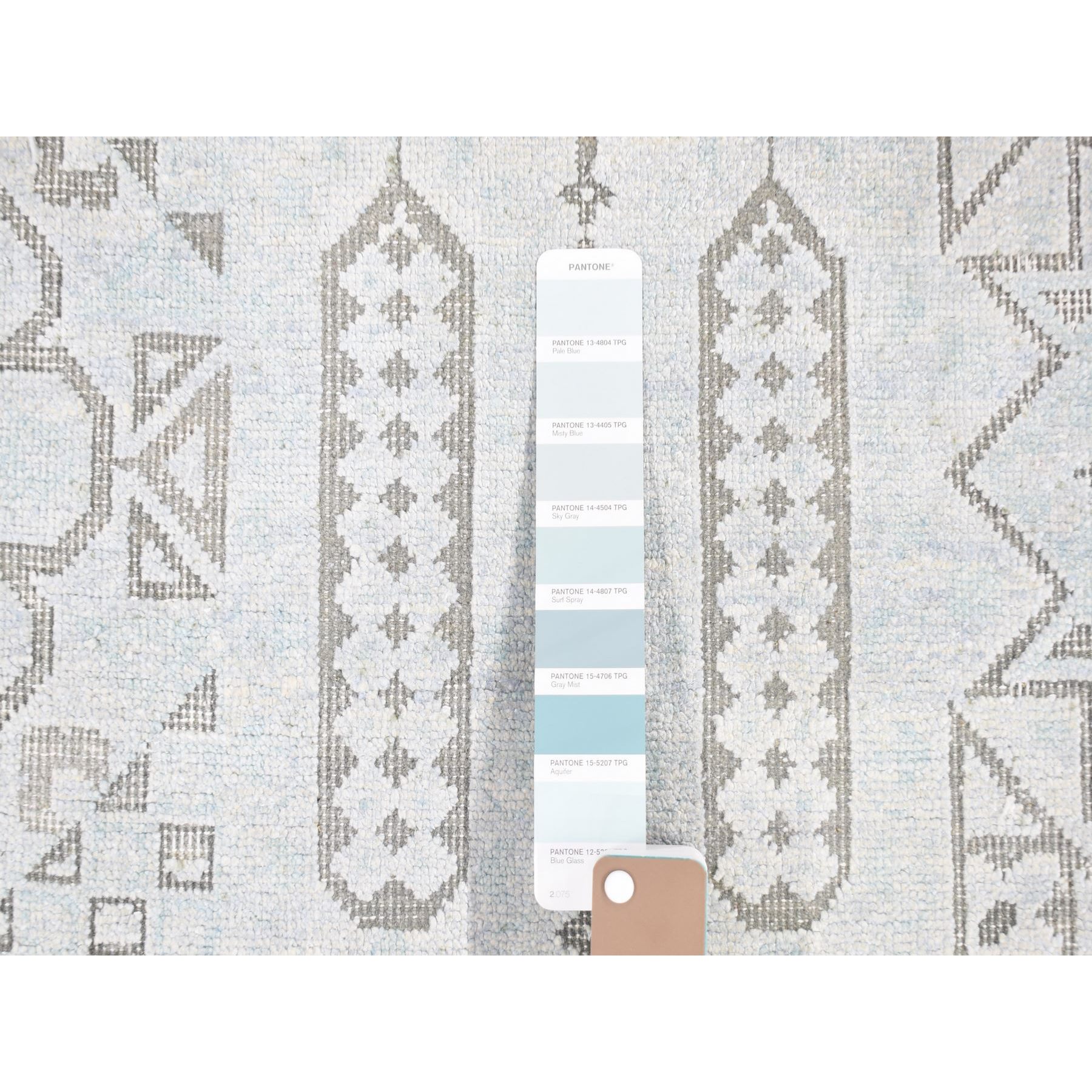 8'1"x10'5" Light Blue, Hand-Knotted, Mamluk Design, Pure Silk with Textured Wool, Oriental Rug Sh80391