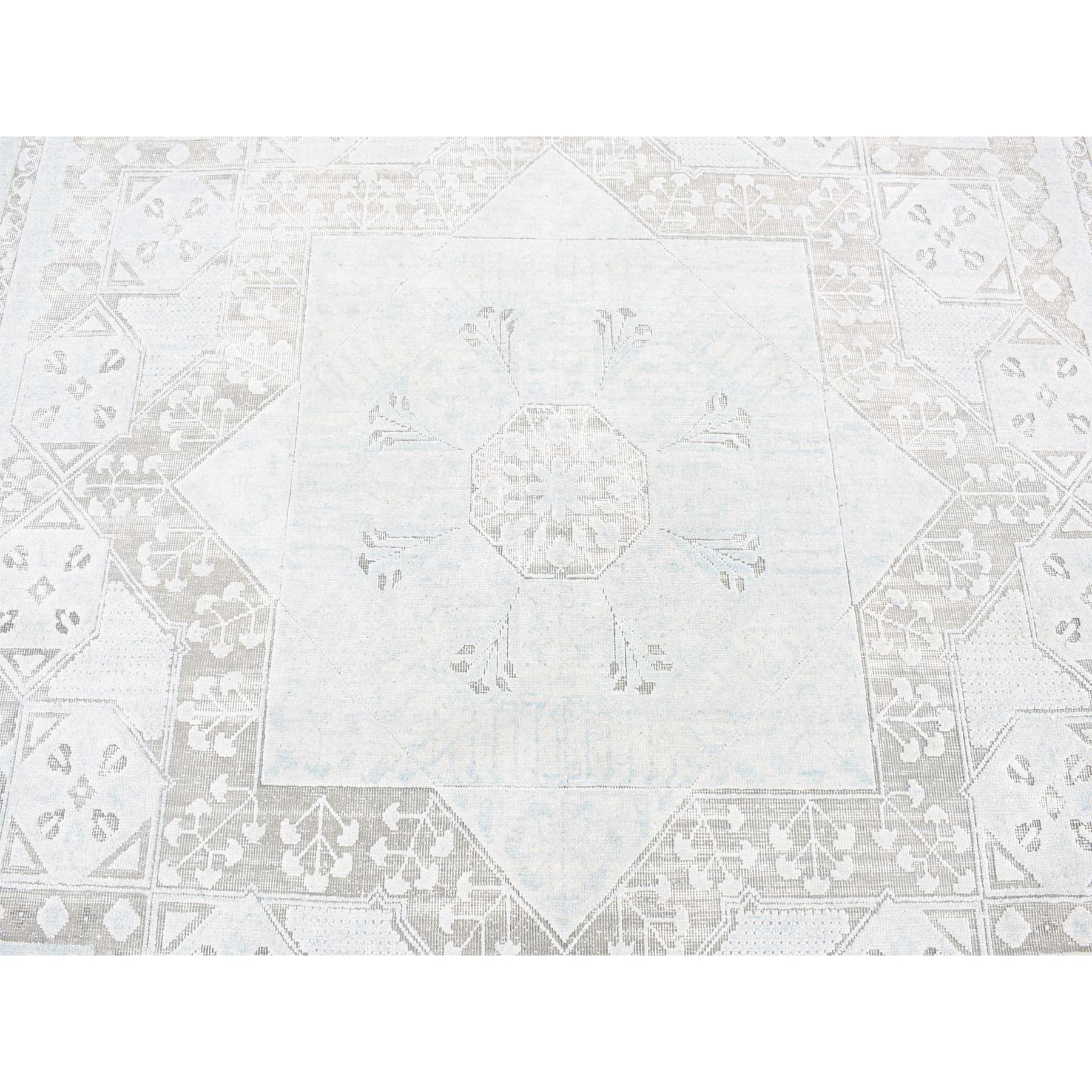 8'1"x10'5" Light Blue, Hand-Knotted, Mamluk Design, Pure Silk with Textured Wool, Oriental Rug Sh80391