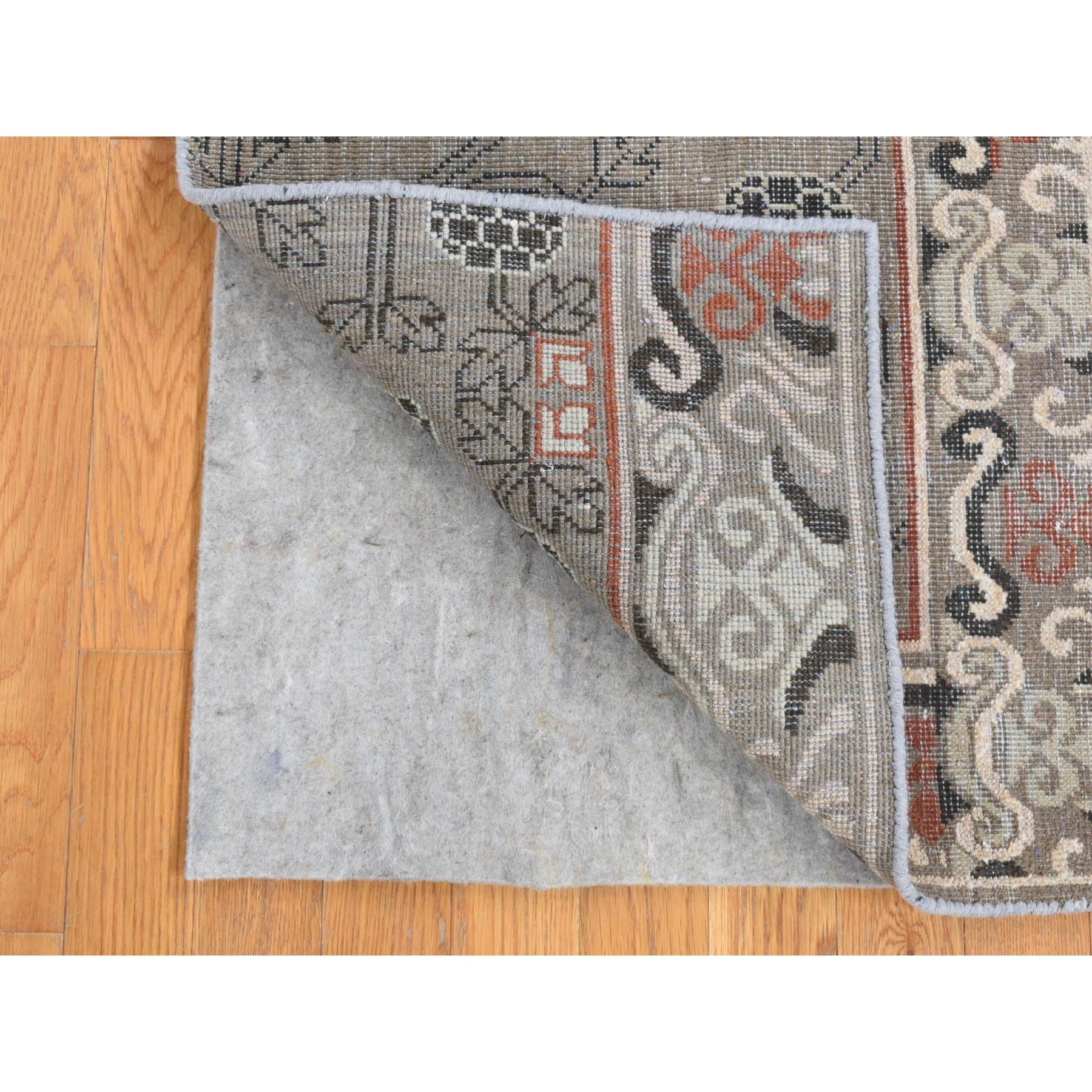 2'2"x2'2" Mocha Brown, Zero Pile, Khotan and Samarkand Design, Sample Fragment, Pure Wool, Hand Knotted Oriental Rug Sh80399