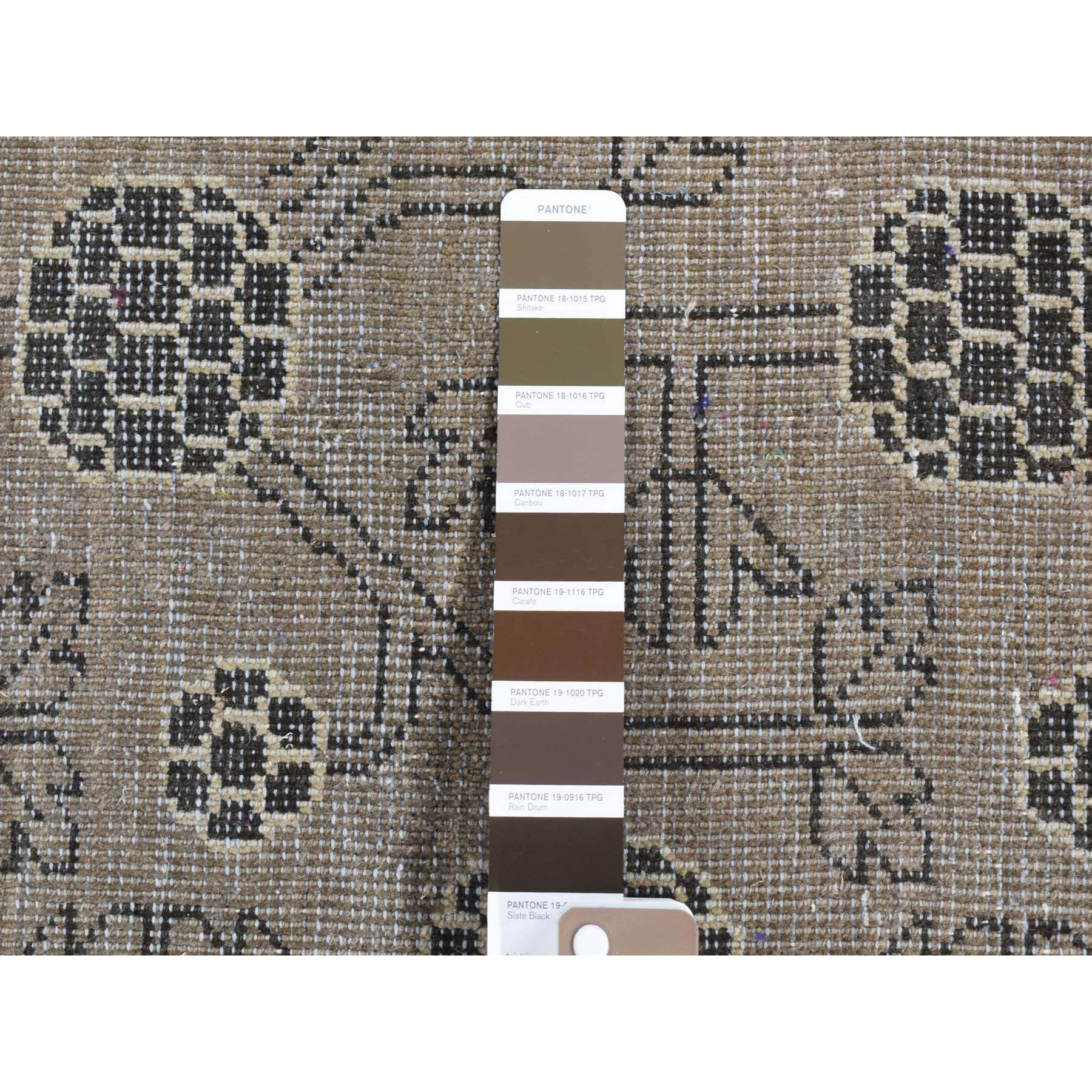 2'2"x2'2" Mocha Brown, Zero Pile, Khotan and Samarkand Design, Sample Fragment, Pure Wool, Hand Knotted Oriental Rug Sh80399