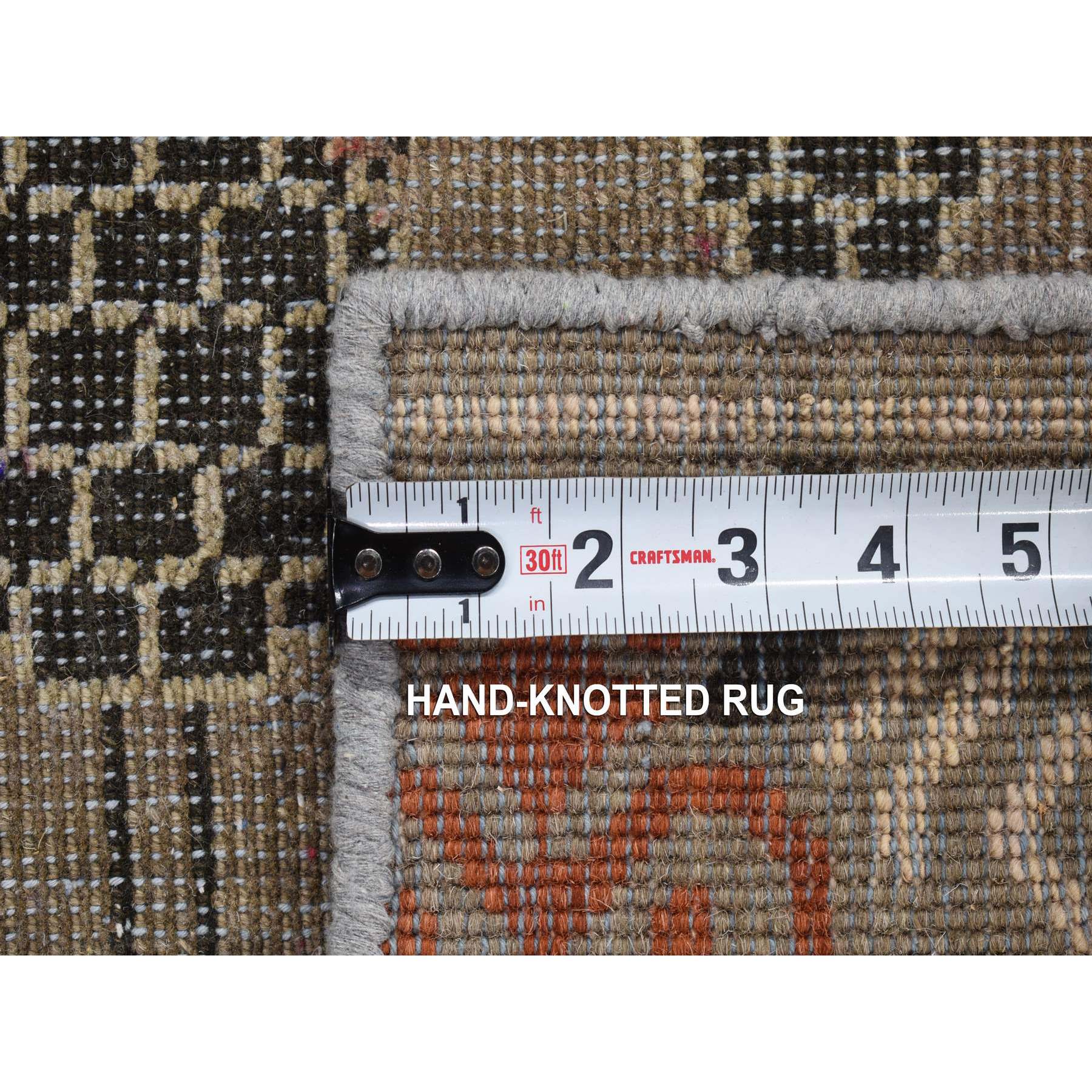 2'2"x2'2" Mocha Brown, Zero Pile, Khotan and Samarkand Design, Sample Fragment, Pure Wool, Hand Knotted Oriental Rug Sh80399