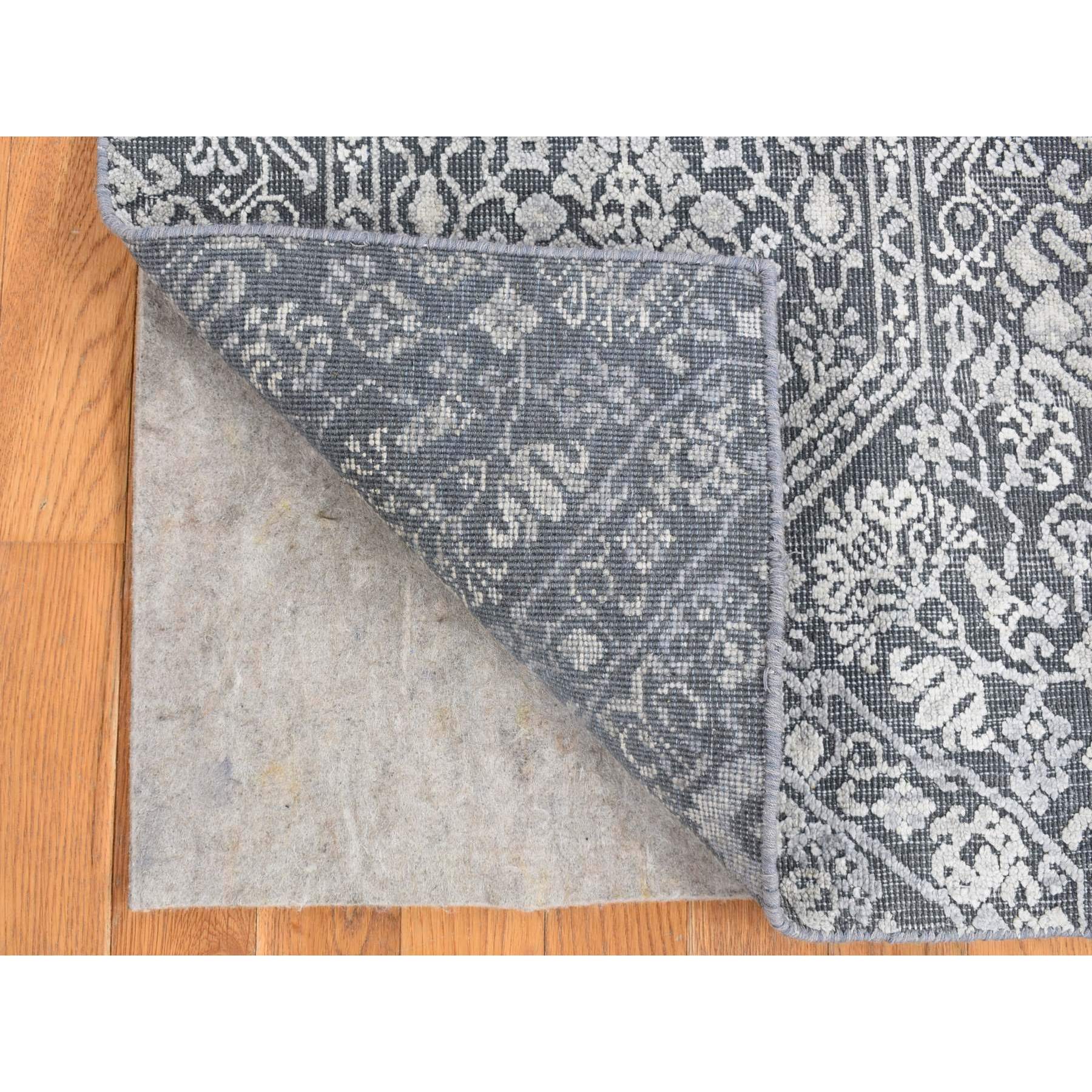 2'1"x2'1" Charcoal Gray, Silk with Textured Wool, Tone on Tone Design, Hand Knotted, Sample Fragment, Oriental Rug Sh80400