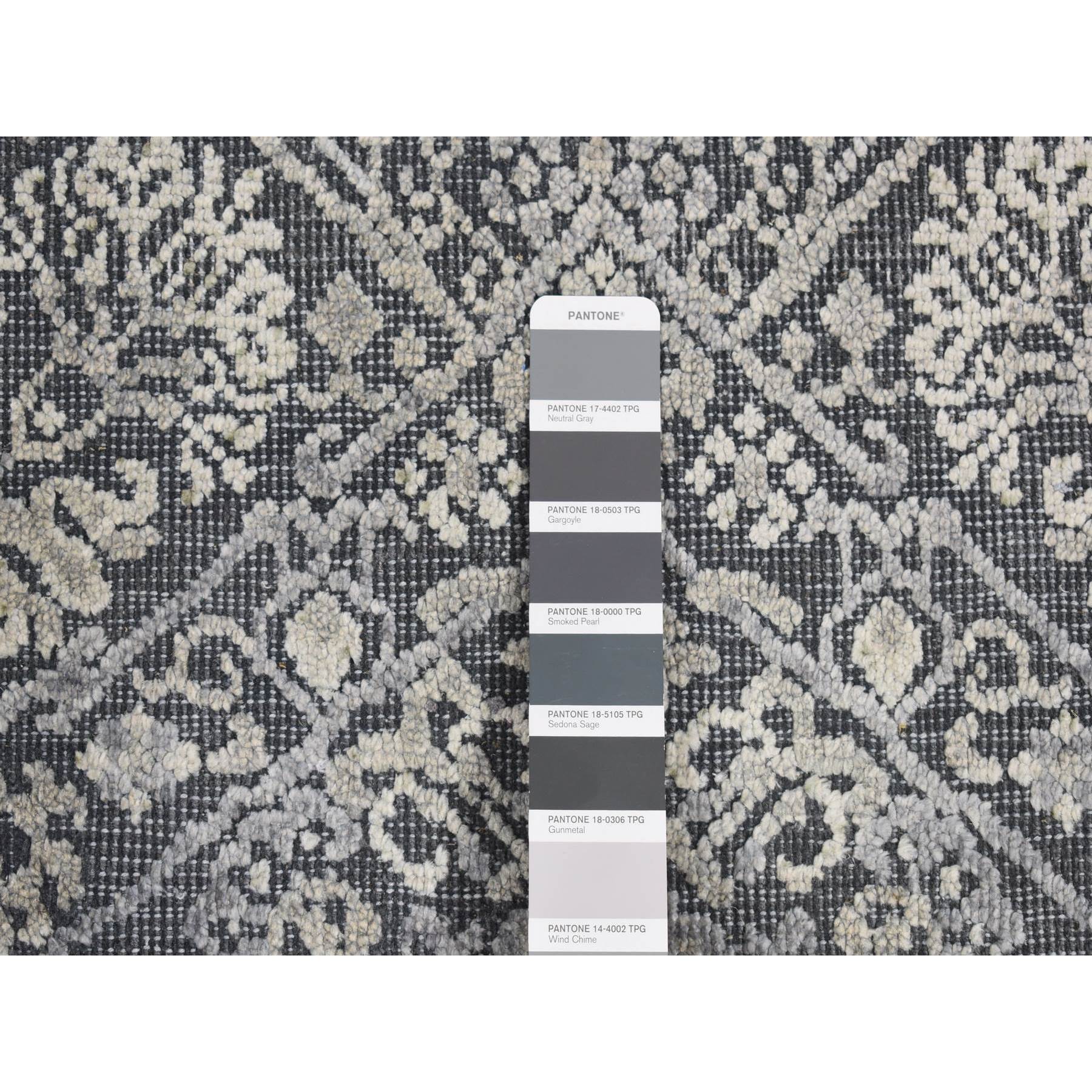 2'1"x2'1" Charcoal Gray, Silk with Textured Wool, Tone on Tone Design, Hand Knotted, Sample Fragment, Oriental Rug Sh80400