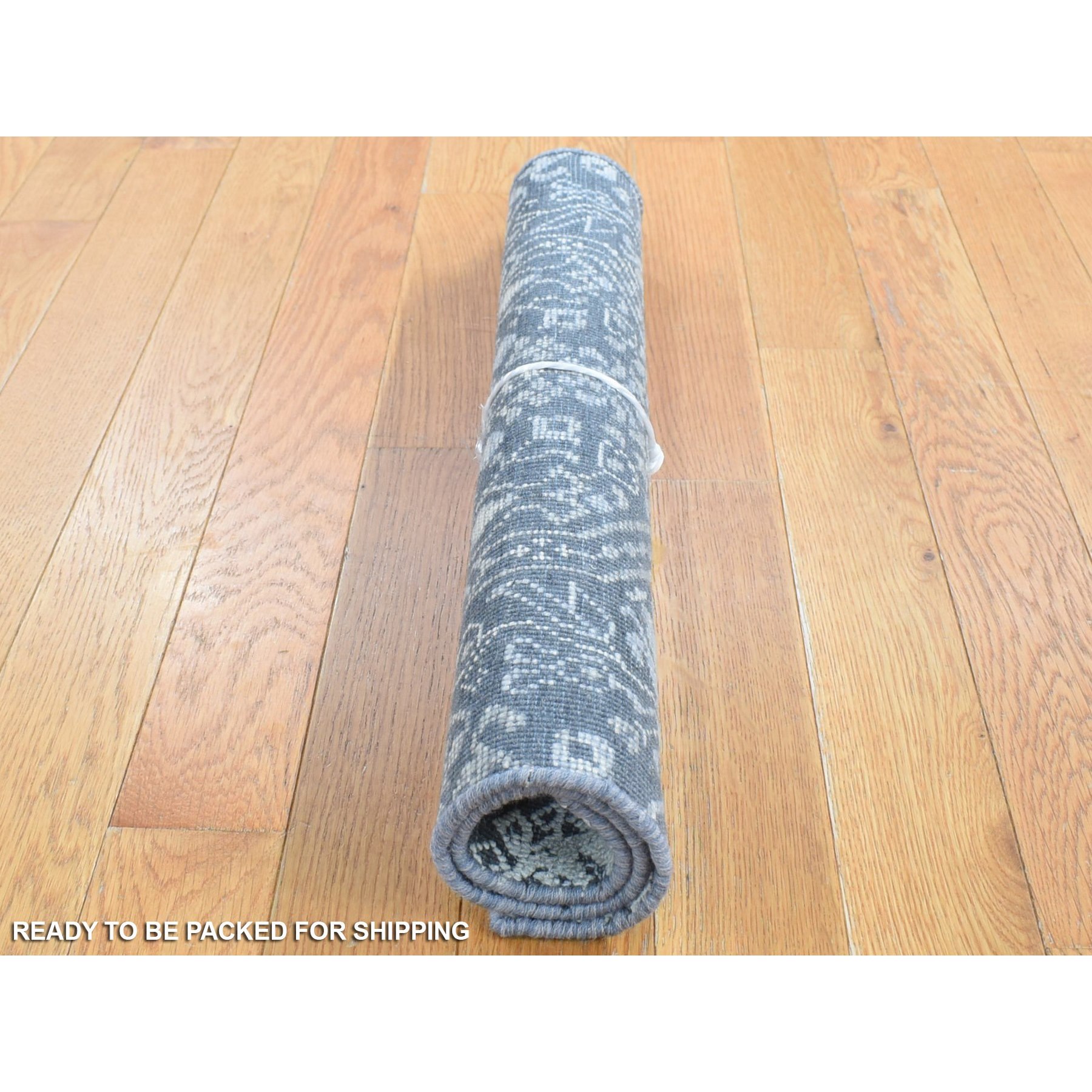 2'1"x2'1" Charcoal Gray, Silk with Textured Wool, Tone on Tone Design, Hand Knotted, Sample Fragment, Oriental Rug Sh80400