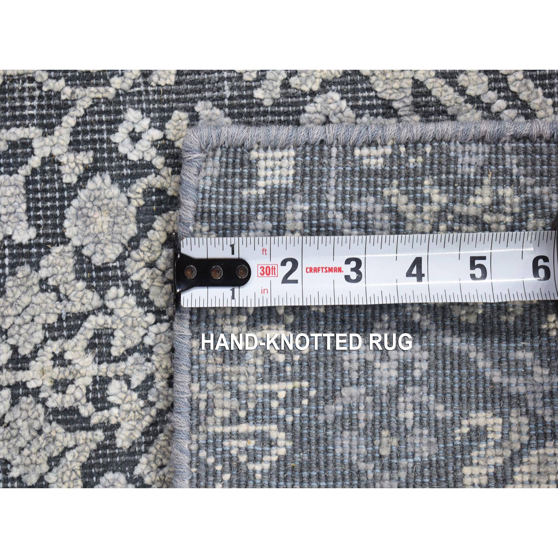 2'1"x2'1" Charcoal Gray, Silk with Textured Wool, Tone on Tone Design, Hand Knotted, Sample Fragment, Oriental Rug Sh80400