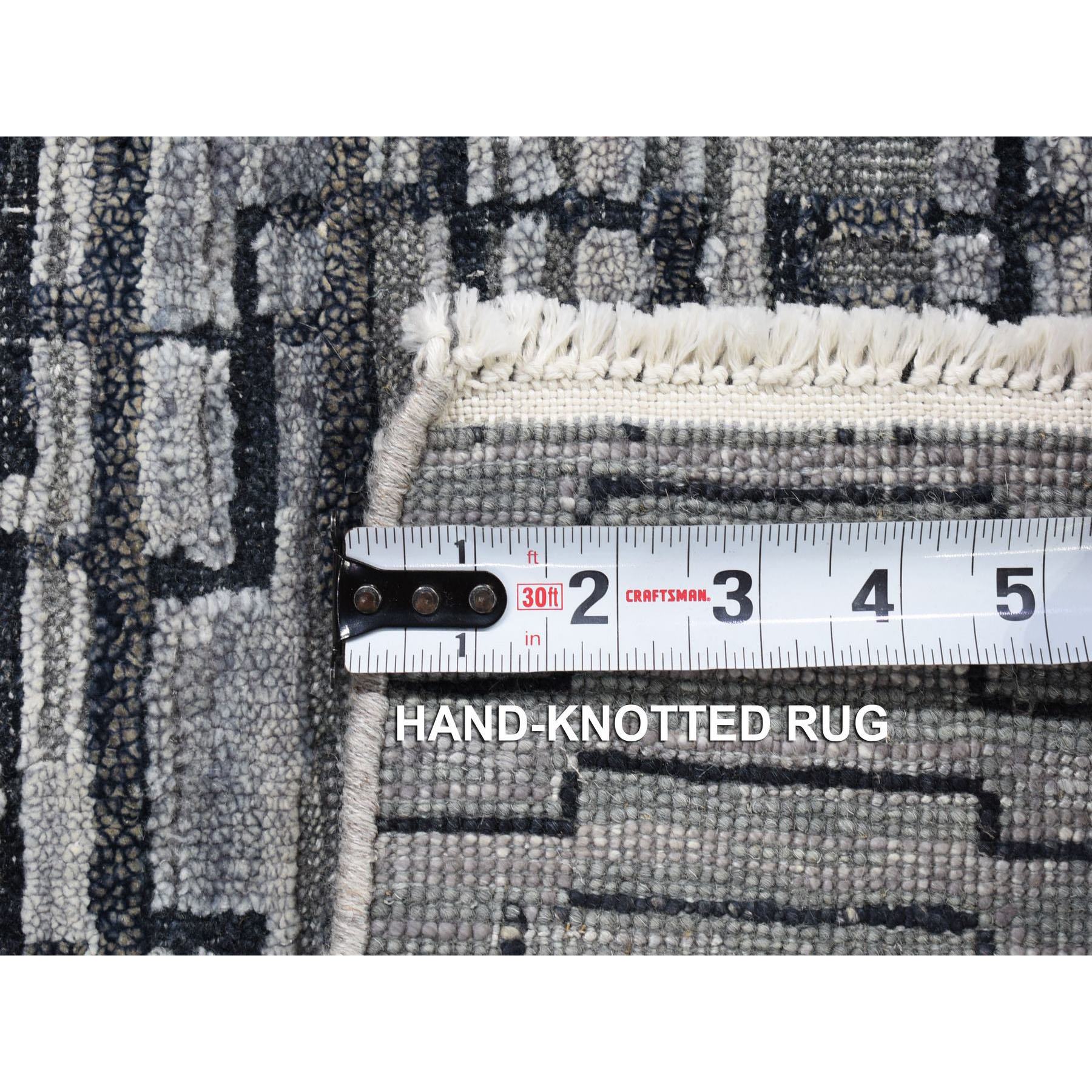 2'x2' Gray, Modern Design, Silk with Textured Wool, Hand Knotted, Sample Fragment, Oriental Rug Sh80406