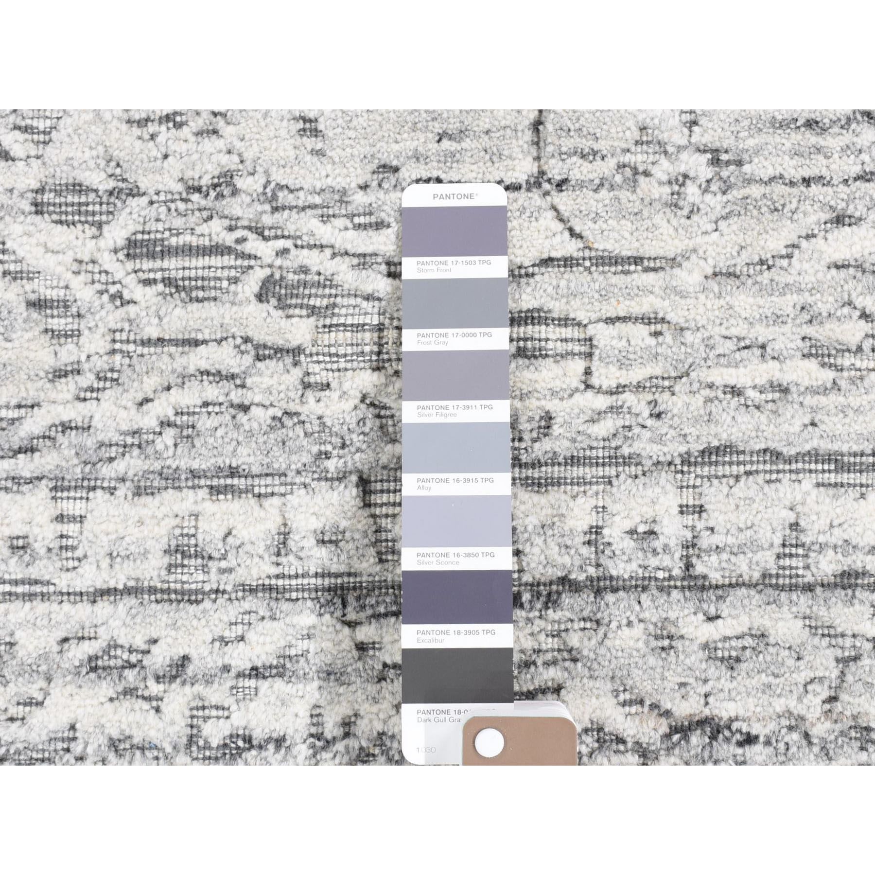 2'x2' Light Gray, Jacquard, Hand Loomed, Modern Design, Wool with Textured Pile, Sample Fragment, Oriental Rug Sh80409