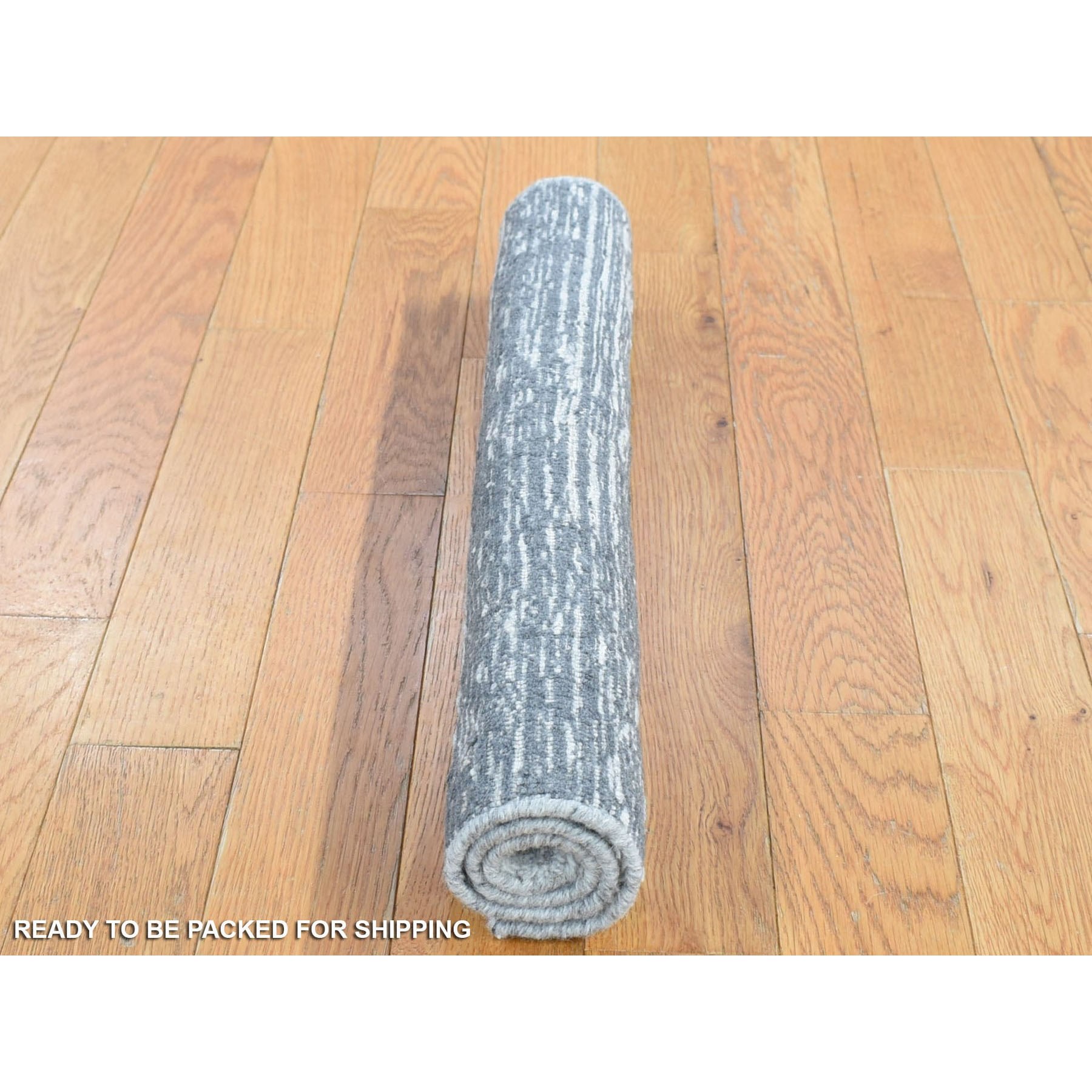 2'x2' Light Gray, Jacquard, Hand Loomed, Modern Design, Wool with Textured Pile, Sample Fragment, Oriental Rug Sh80409