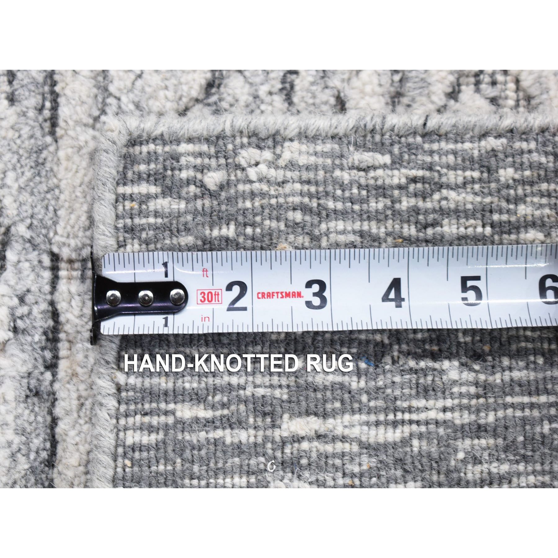 2'x2' Light Gray, Jacquard, Hand Loomed, Modern Design, Wool with Textured Pile, Sample Fragment, Oriental Rug Sh80409