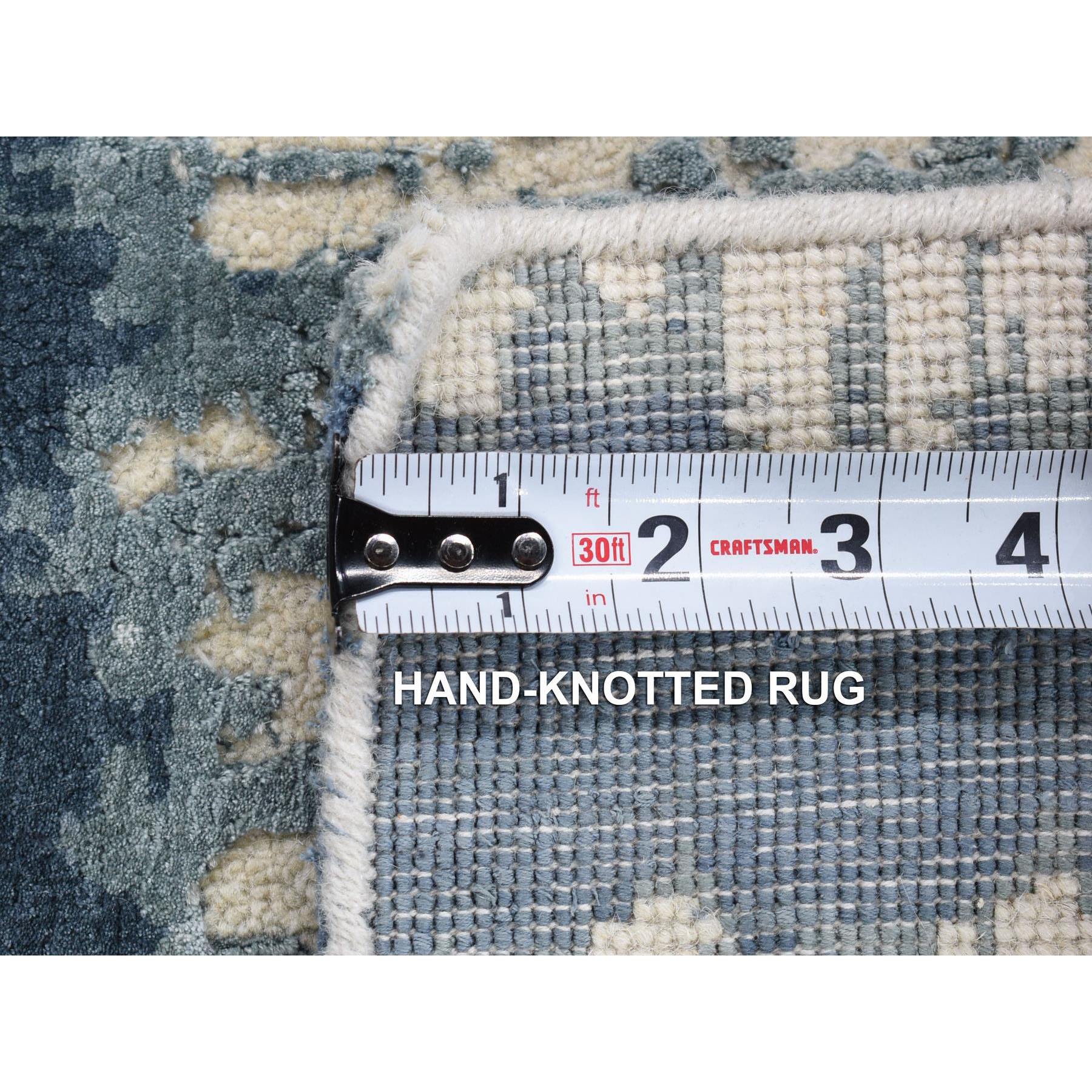 2'1"x3'1" Ivory and Shades of Blue, Cardiac Design, Silk with Textured Wool, Modern, Hand Knotted, Mat, Oriental Rug Sh80416