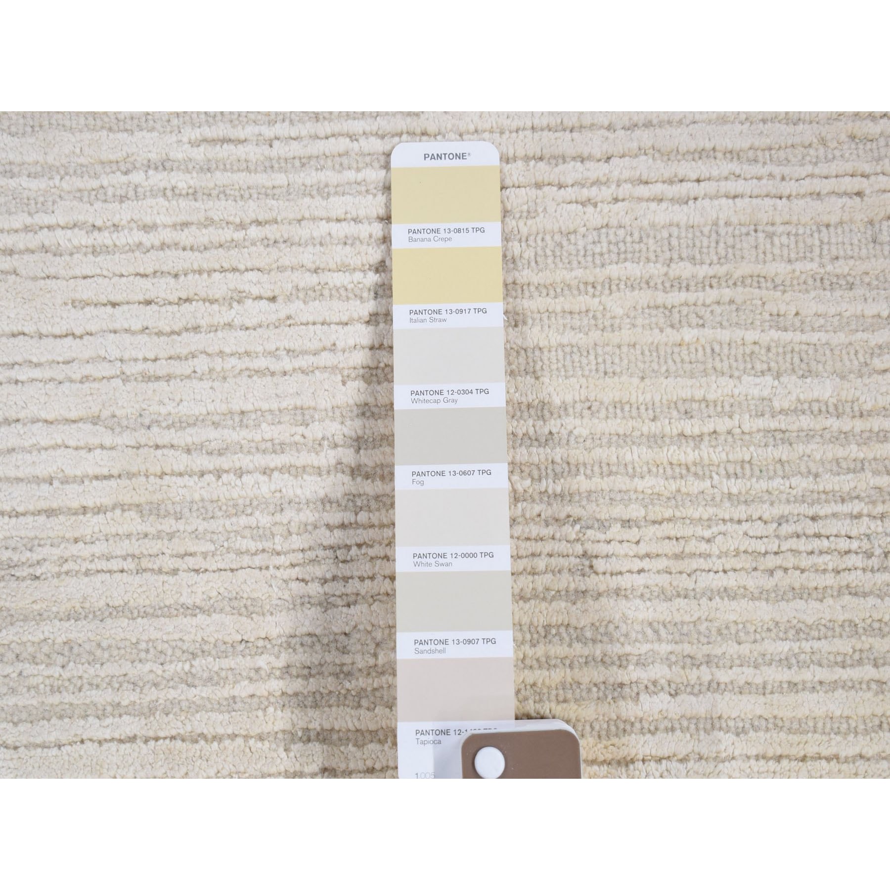 2'1"x2'1" Ivory, Modern, Stripe Design, Cut and Loop Pile, Silk with Textured Wool, Hand Loomed, Square, Oriental Rug Sh80418