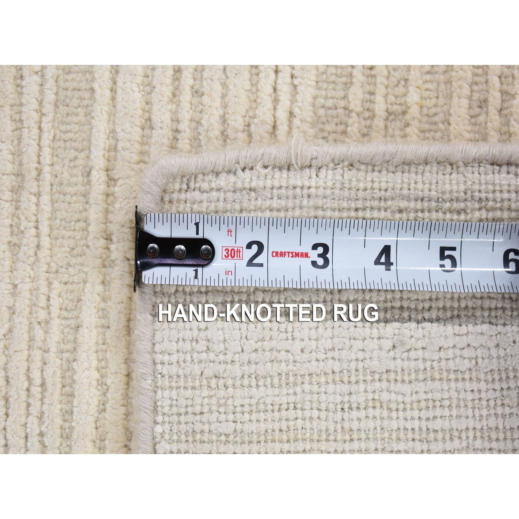 2'1"x2'1" Ivory, Modern, Stripe Design, Cut and Loop Pile, Silk with Textured Wool, Hand Loomed, Square, Oriental Rug Sh80418