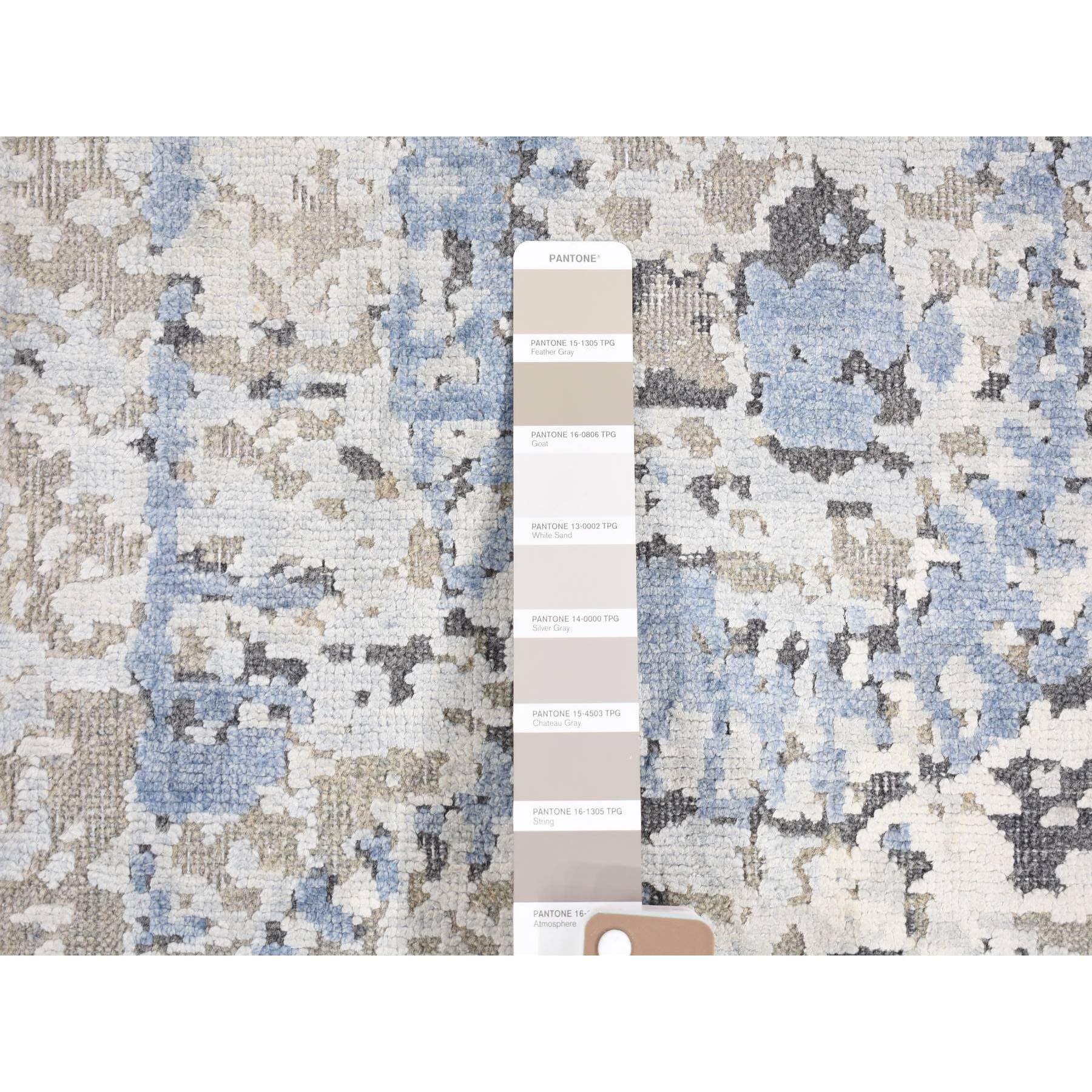2'1"x2'1" Beige, Silk with Textured Wool, Broken Circle Design, Sample Fragment, Hand Knotted, Oriental Rug Sh80419