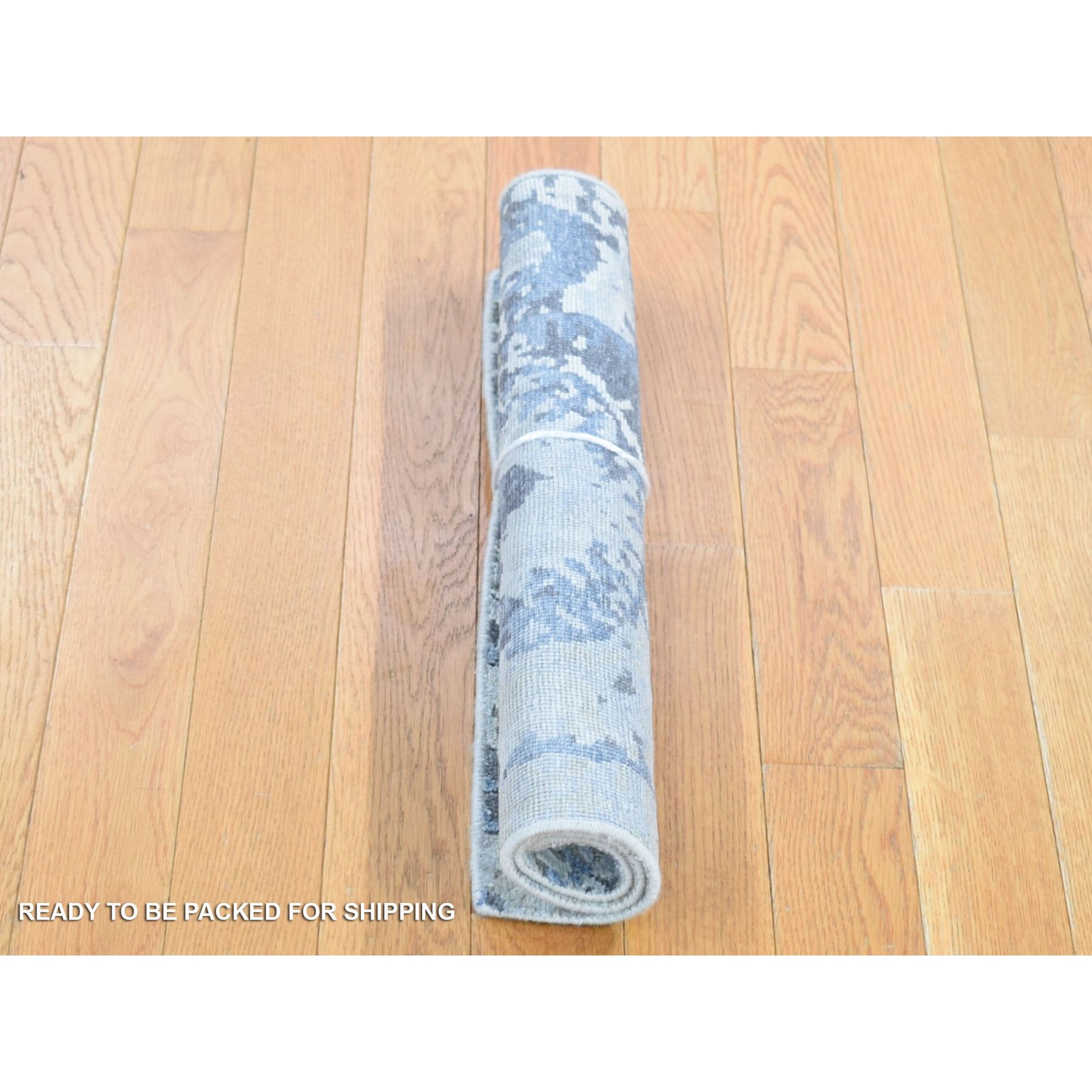 2'1"x2'1" Beige, Silk with Textured Wool, Broken Circle Design, Sample Fragment, Hand Knotted, Oriental Rug Sh80419