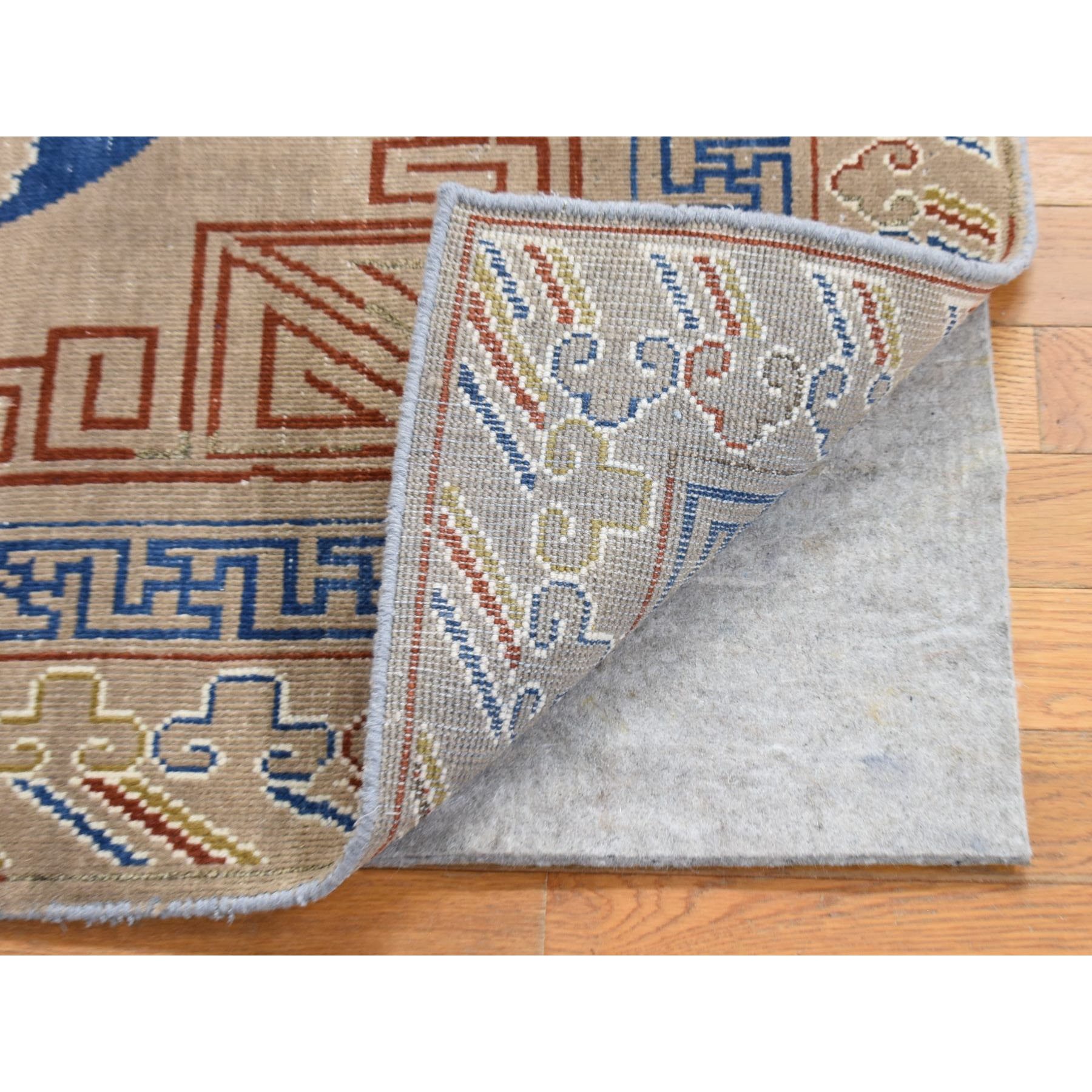 2'2"x2'2" Beige, Zero Pile, Khotan Design, 100% Wool, Hand Knotted, Sample Fragment, Oriental Rug Sh80421