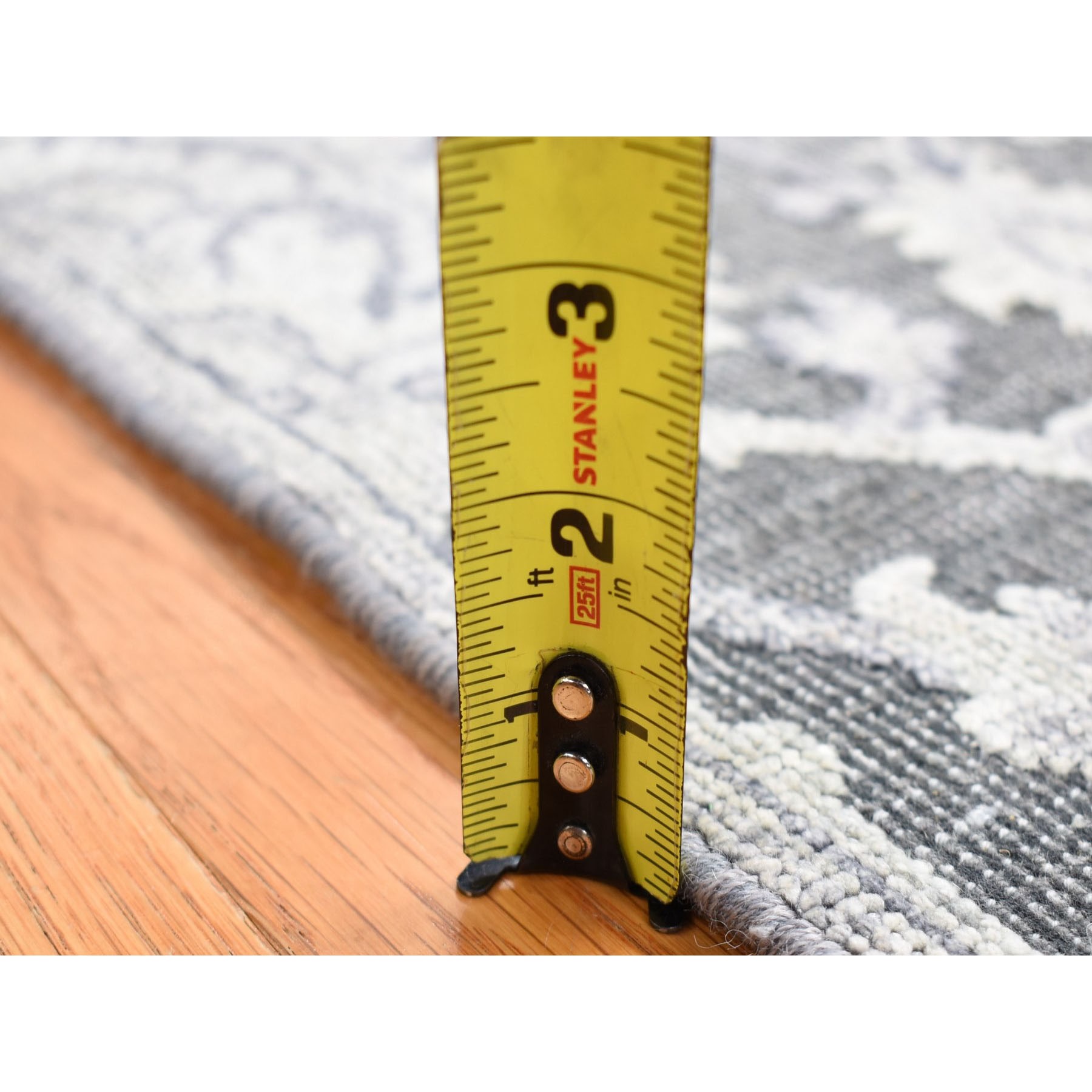 2'1"x2'1" Gray, Silk with Textured Wool, Hand Knotted, Oushak Influence, Sample Fragment, Oriental Rug Sh80422
