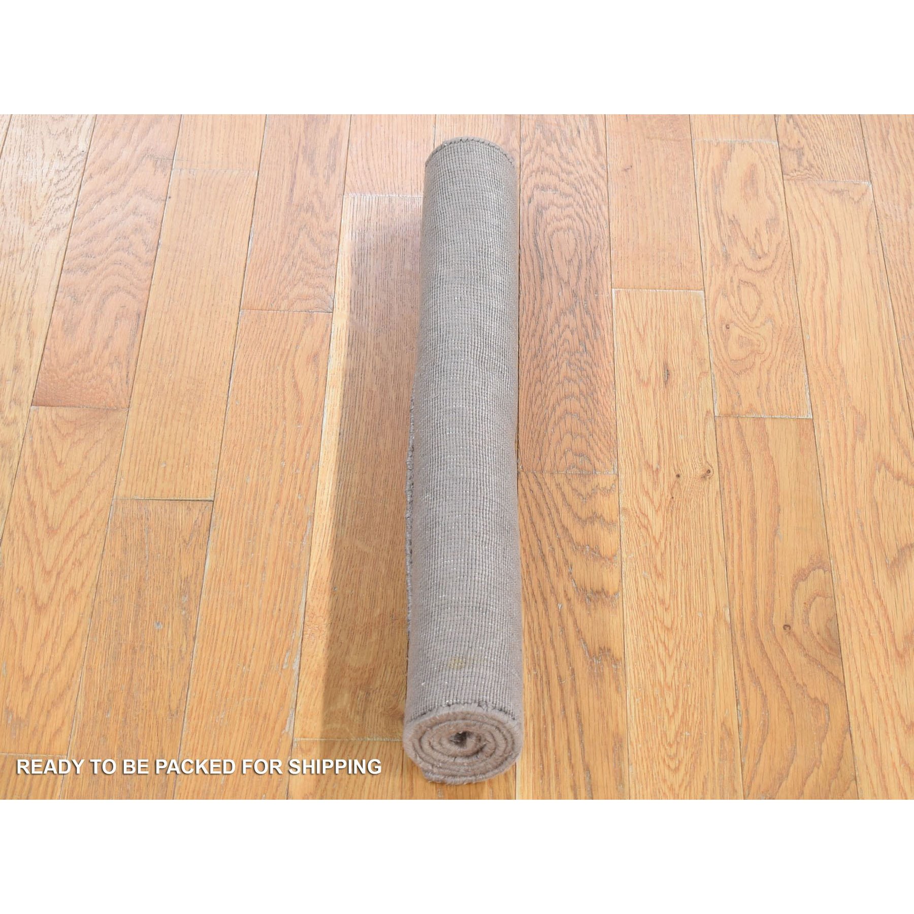 2'1"x3' Mocha Brown, Wool and Plant Based Silk, Modern Chevron Design, Hand Loomed, Mat Oriental Rug Sh80427