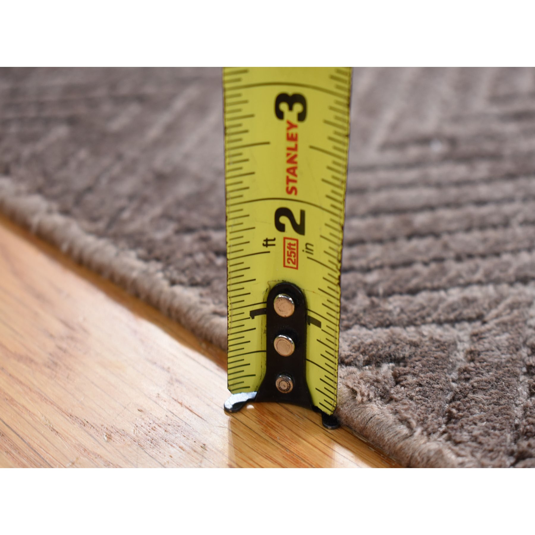 2'1"x3' Mocha Brown, Wool and Plant Based Silk, Modern Chevron Design, Hand Loomed, Mat Oriental Rug Sh80427