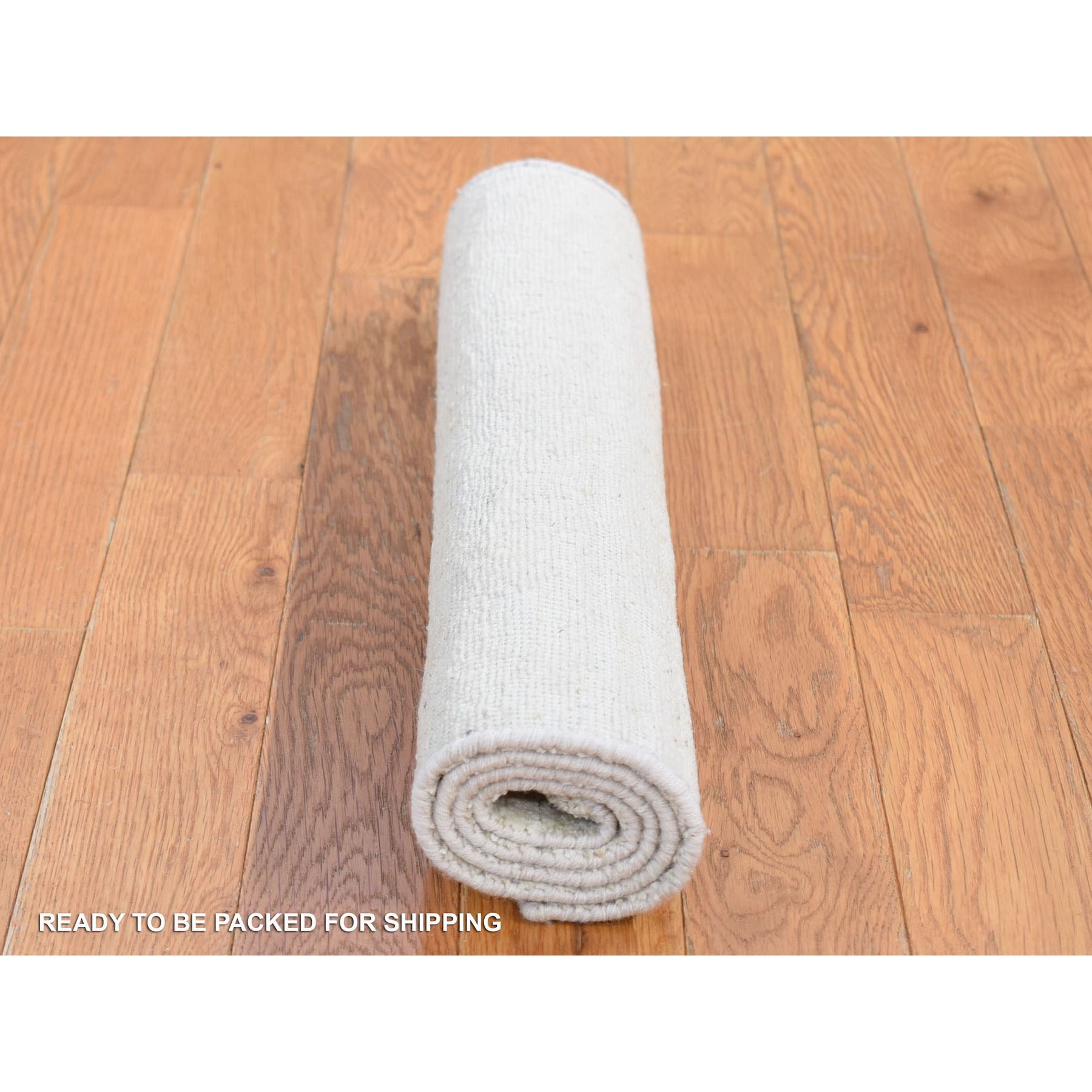 2'x3' Ivory, Modern Design, Pure Silk with Textured Wool, Hand Knotted, Mat Oriental Rug Sh80430