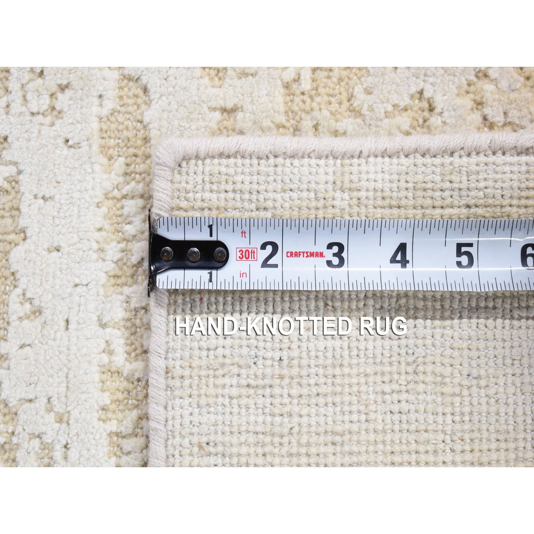 2'x3' Ivory, Modern Design, Pure Silk with Textured Wool, Hand Knotted, Mat Oriental Rug Sh80430