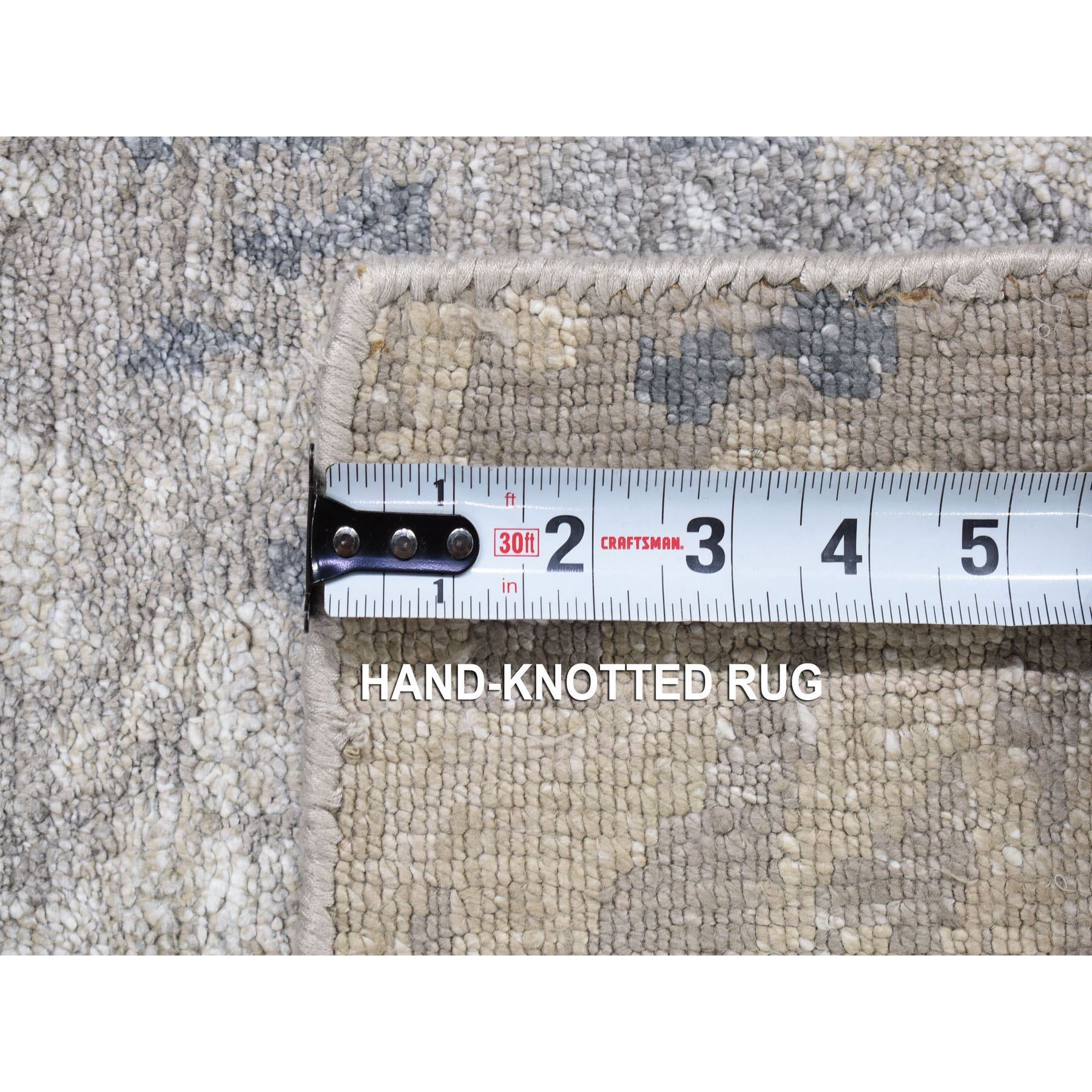 2'x2'10" Light Gray, Textured Wool with Plant Based Silk, Modern Abstract Design, Hand Knotted, Mat Oriental Rug Sh80433