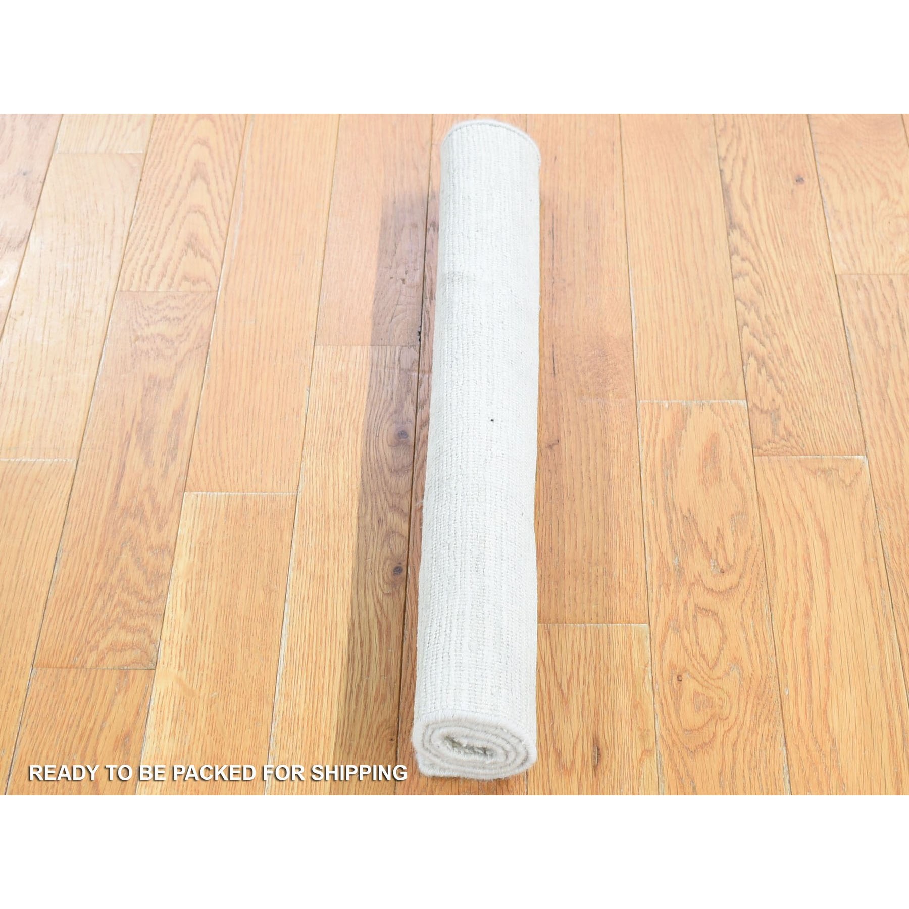 2'1"x2'1" Ivory, Hand Knotted Modern Design, Silk with Textured Wool, Sample Fragment, Mat Square Oriental Rug Sh80463