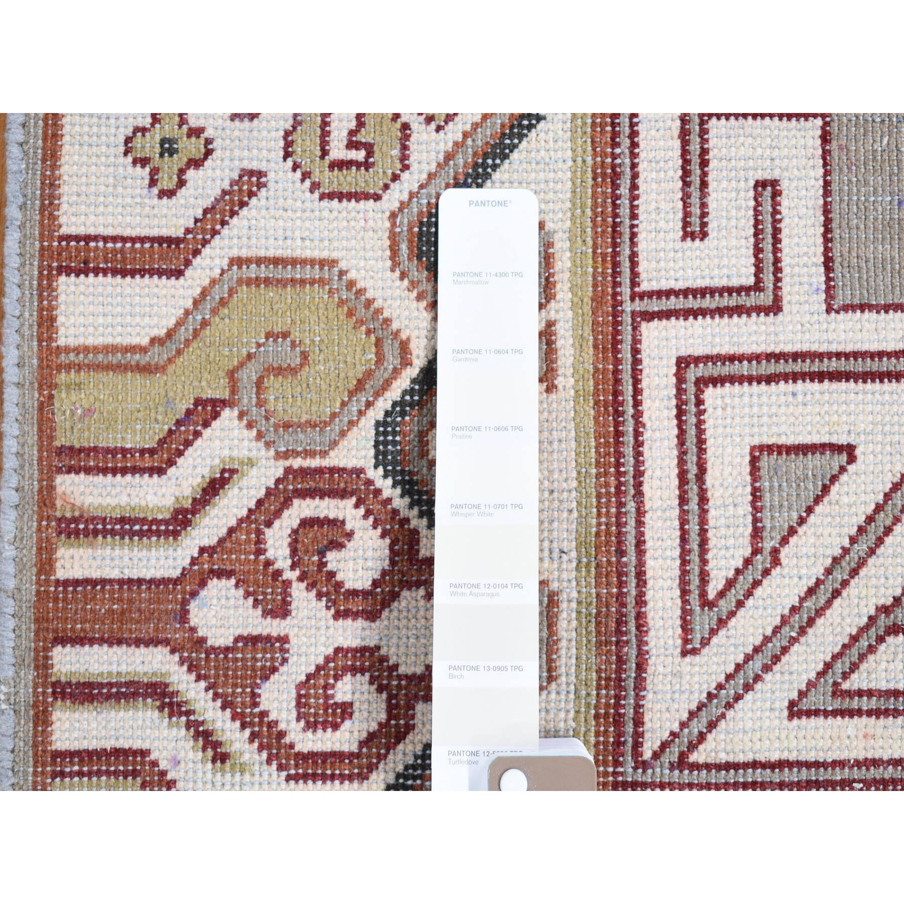 2'x2'2" Ivory, Khotan Design Zero Pile, Hand Knotted Pure Wool, Sample Fragment, Mat Square Oriental Rug Sh80464