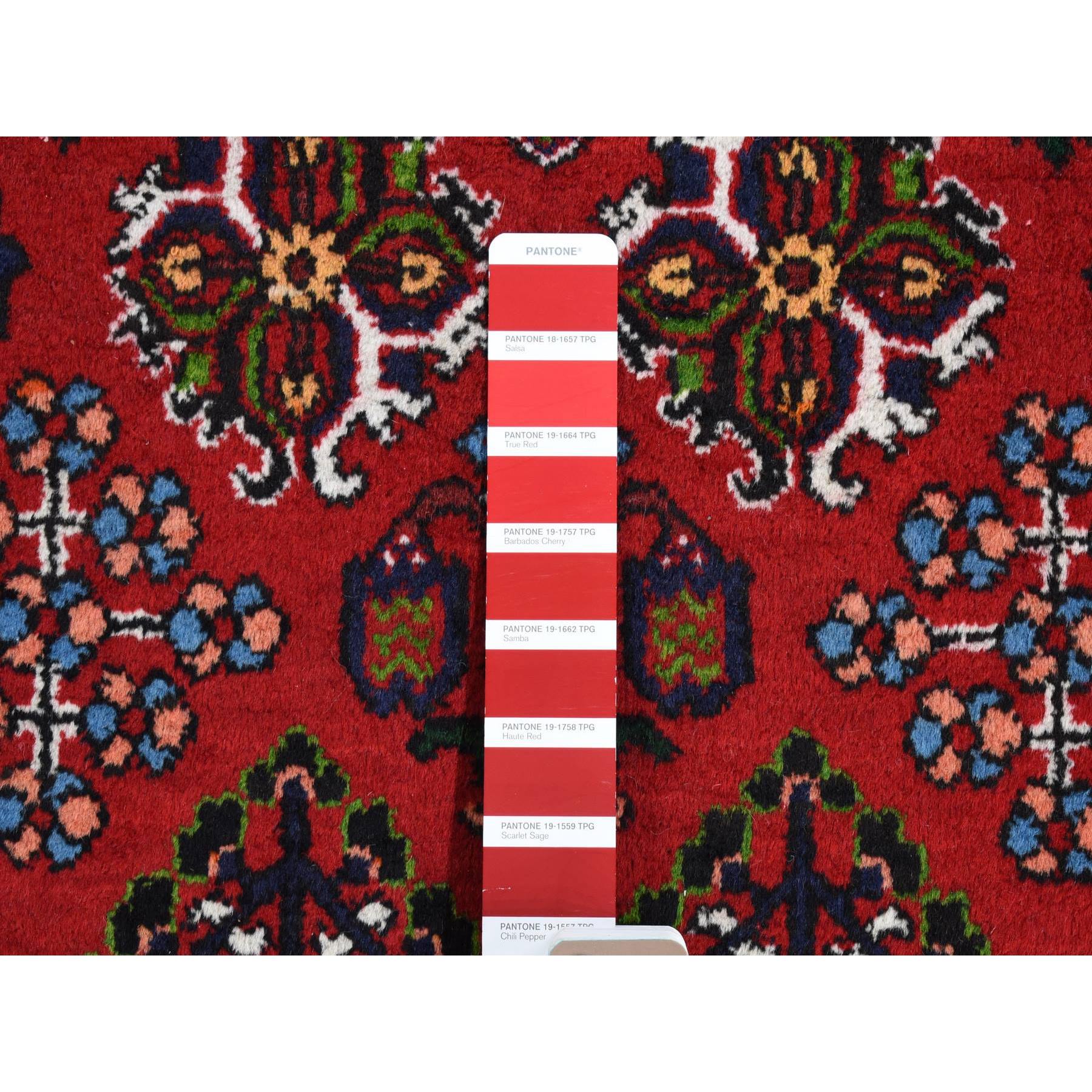 3'7"x5'3" Tomato Red, Semi Antique Persian Joshogan with Geometric Design, Full Pile, Excellent Condition, Hand Knotted, Pure Wool Oriental Rug Sh80483