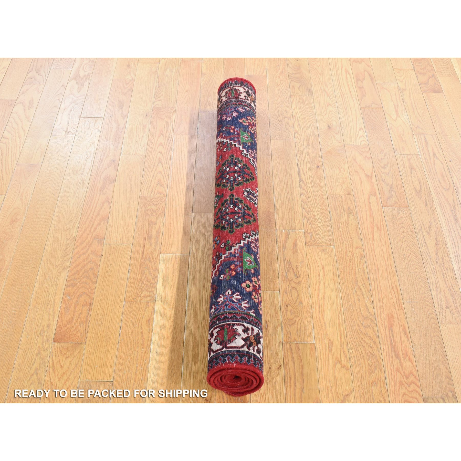 3'7"x5'3" Tomato Red, Semi Antique Persian Joshogan with Geometric Design, Full Pile, Excellent Condition, Hand Knotted, Pure Wool Oriental Rug Sh80483