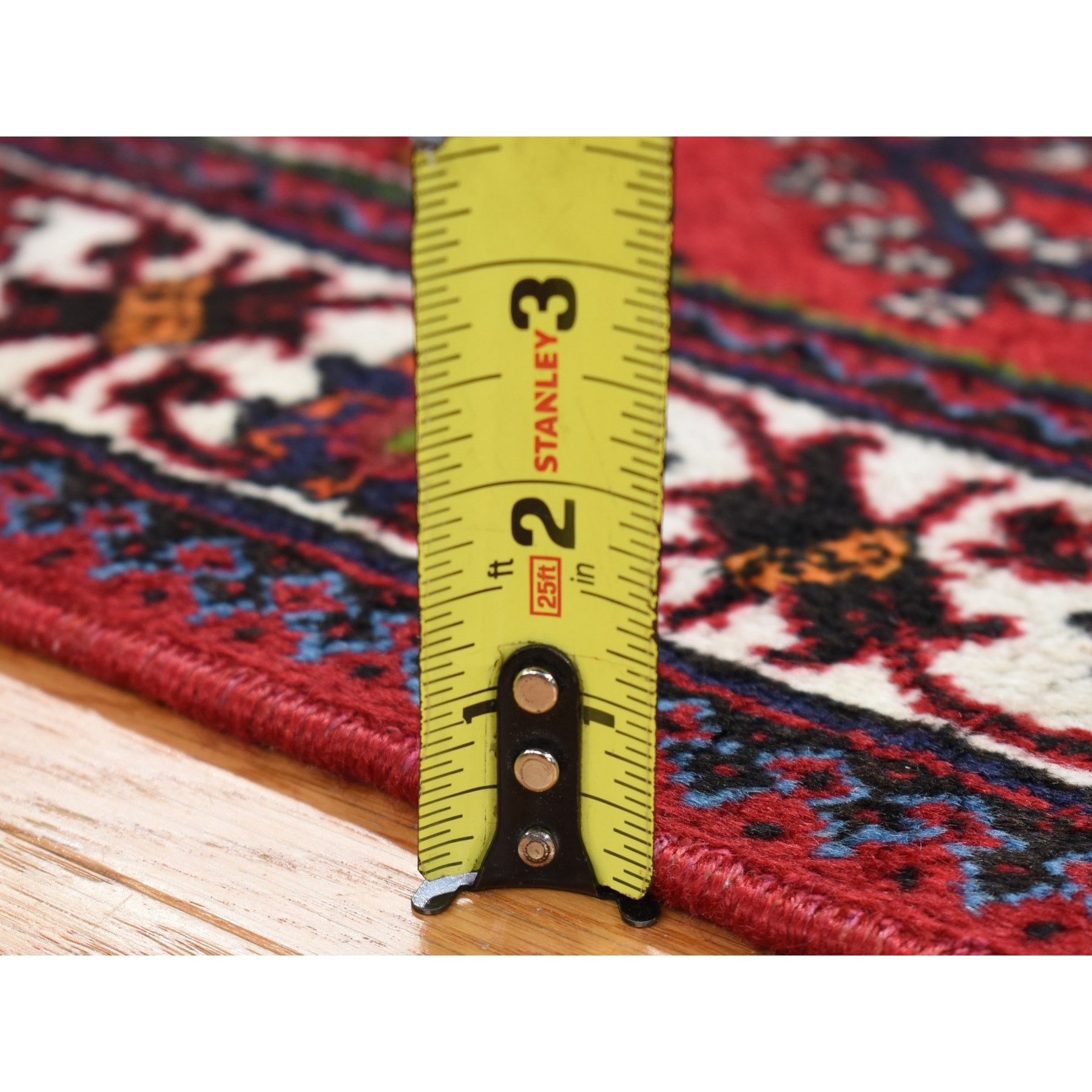 3'7"x5'3" Tomato Red, Semi Antique Persian Joshogan with Geometric Design, Full Pile, Excellent Condition, Hand Knotted, Pure Wool Oriental Rug Sh80483