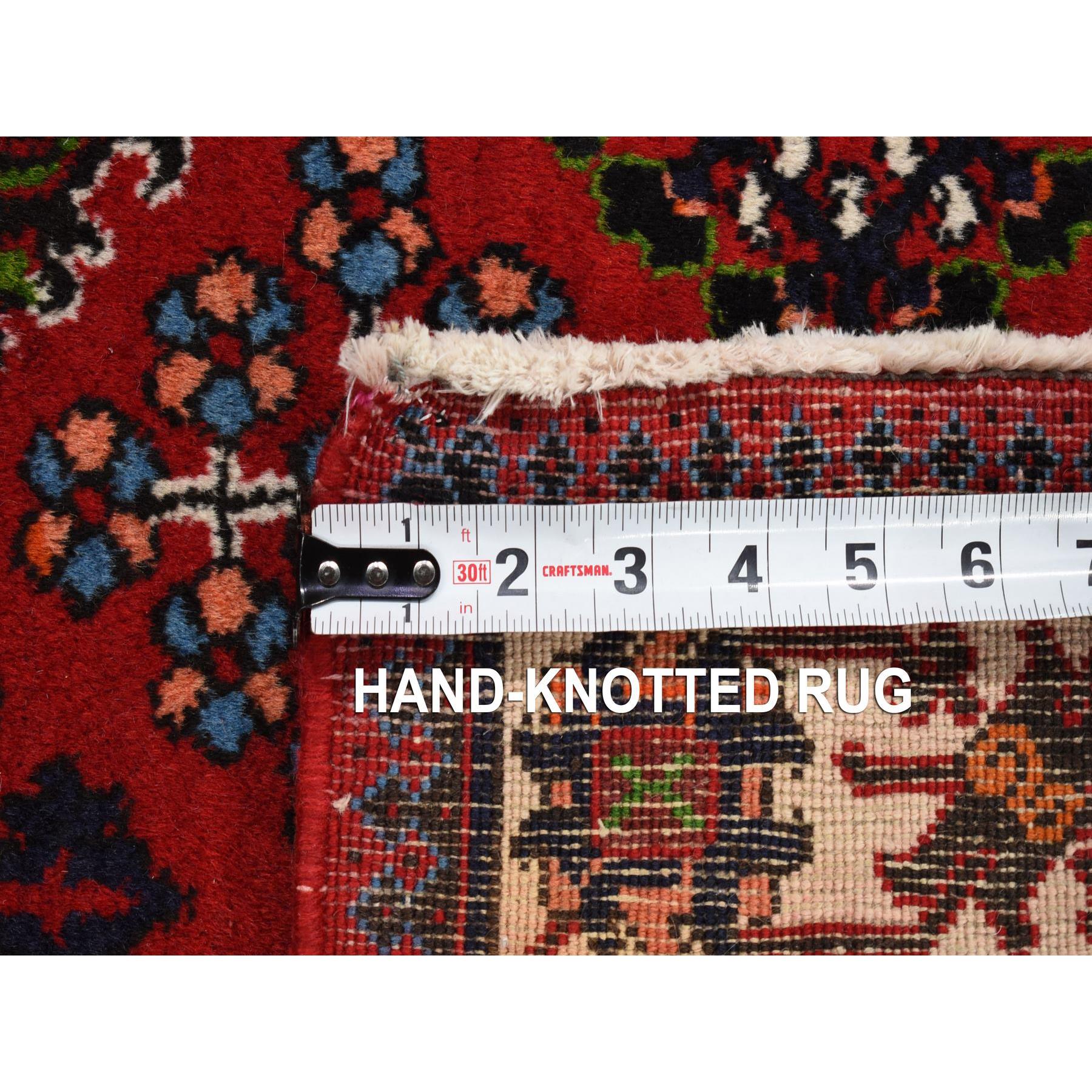 3'7"x5'3" Tomato Red, Semi Antique Persian Joshogan with Geometric Design, Full Pile, Excellent Condition, Hand Knotted, Pure Wool Oriental Rug Sh80483