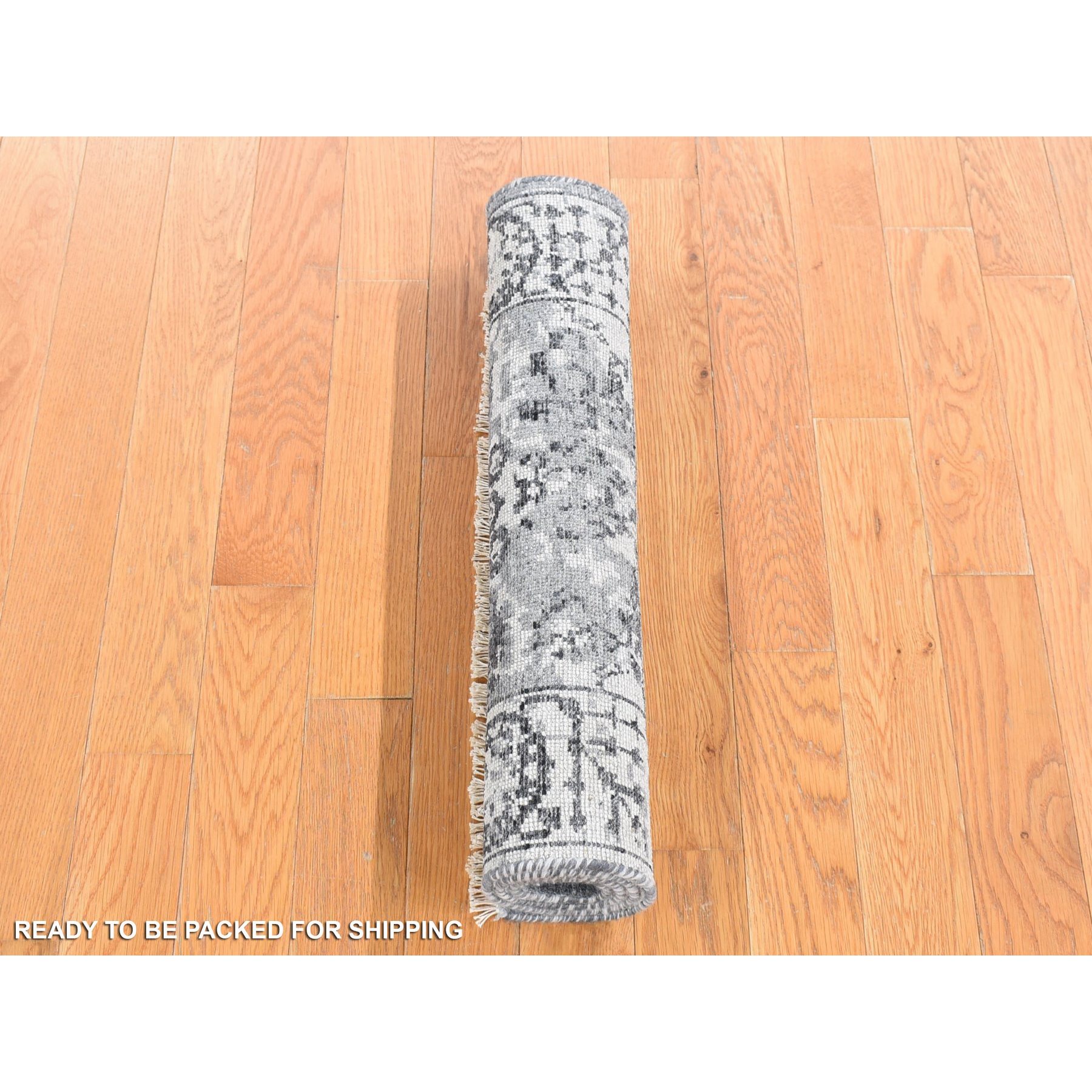 2'1"x3'2" Ivory, Erased Tabriz Design, Sample, Hand Knotted, Wool and Silk, Mat, Oriental Rug Sh80485