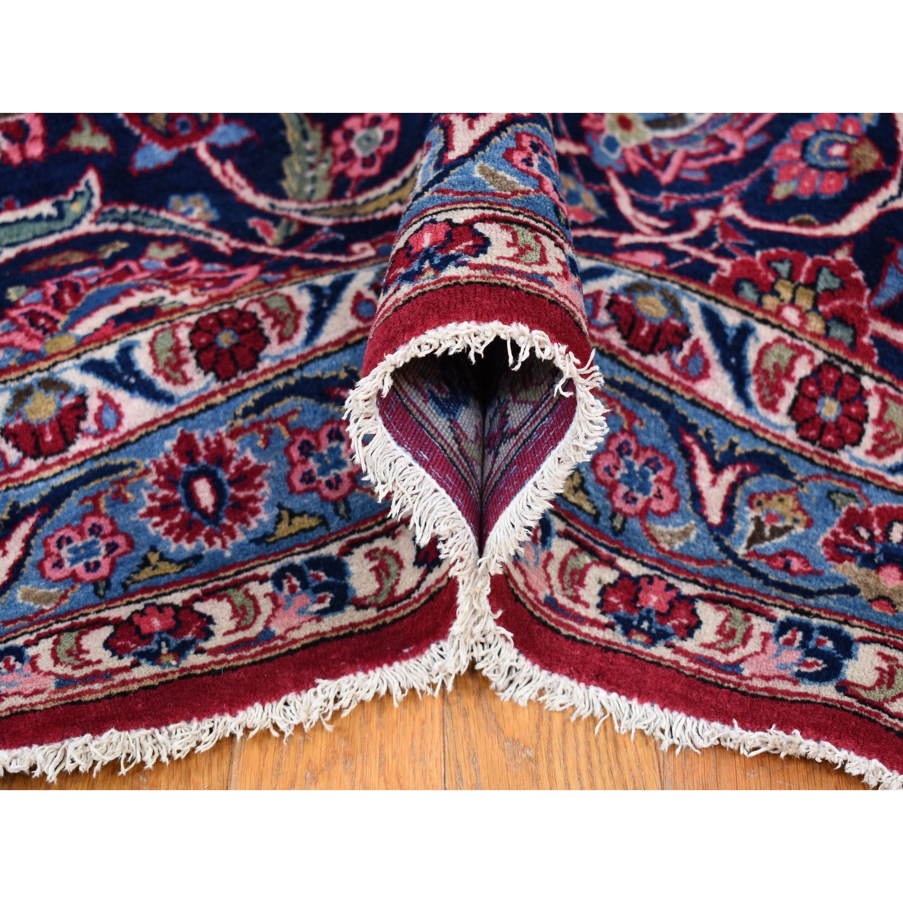 14'2"x17'2" Cherry Red, Vintage Persian Kashan, Mint Condition, Full Pile, Clean and Soft, Rare XL Squarish Size, Hand Knotted, Pure Wool Oriental Rug Sh80502