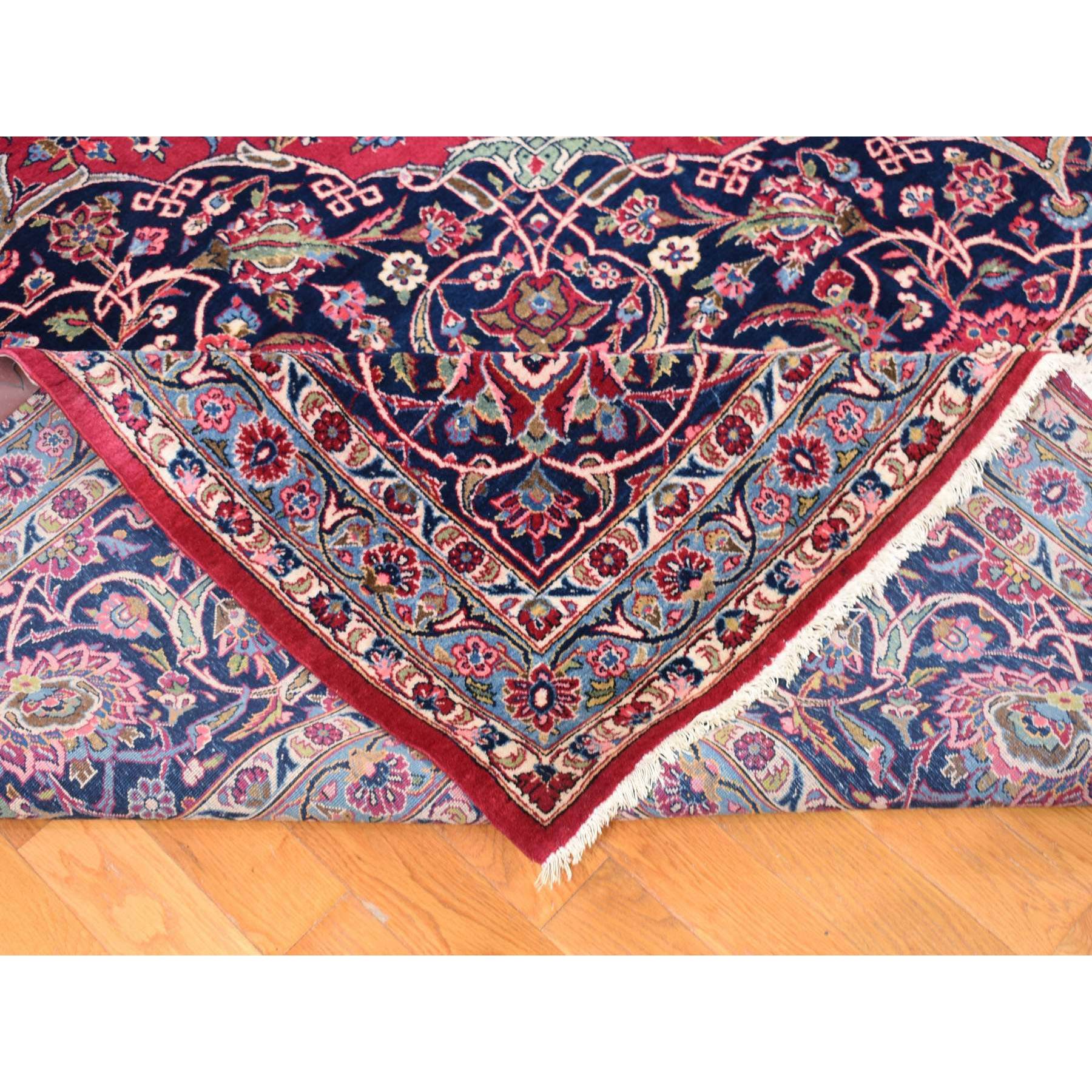 14'2"x17'2" Cherry Red, Vintage Persian Kashan, Mint Condition, Full Pile, Clean and Soft, Rare XL Squarish Size, Hand Knotted, Pure Wool Oriental Rug Sh80502