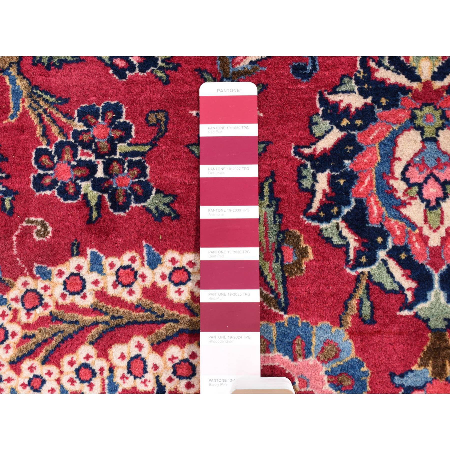 14'2"x17'2" Cherry Red, Vintage Persian Kashan, Mint Condition, Full Pile, Clean and Soft, Rare XL Squarish Size, Hand Knotted, Pure Wool Oriental Rug Sh80502