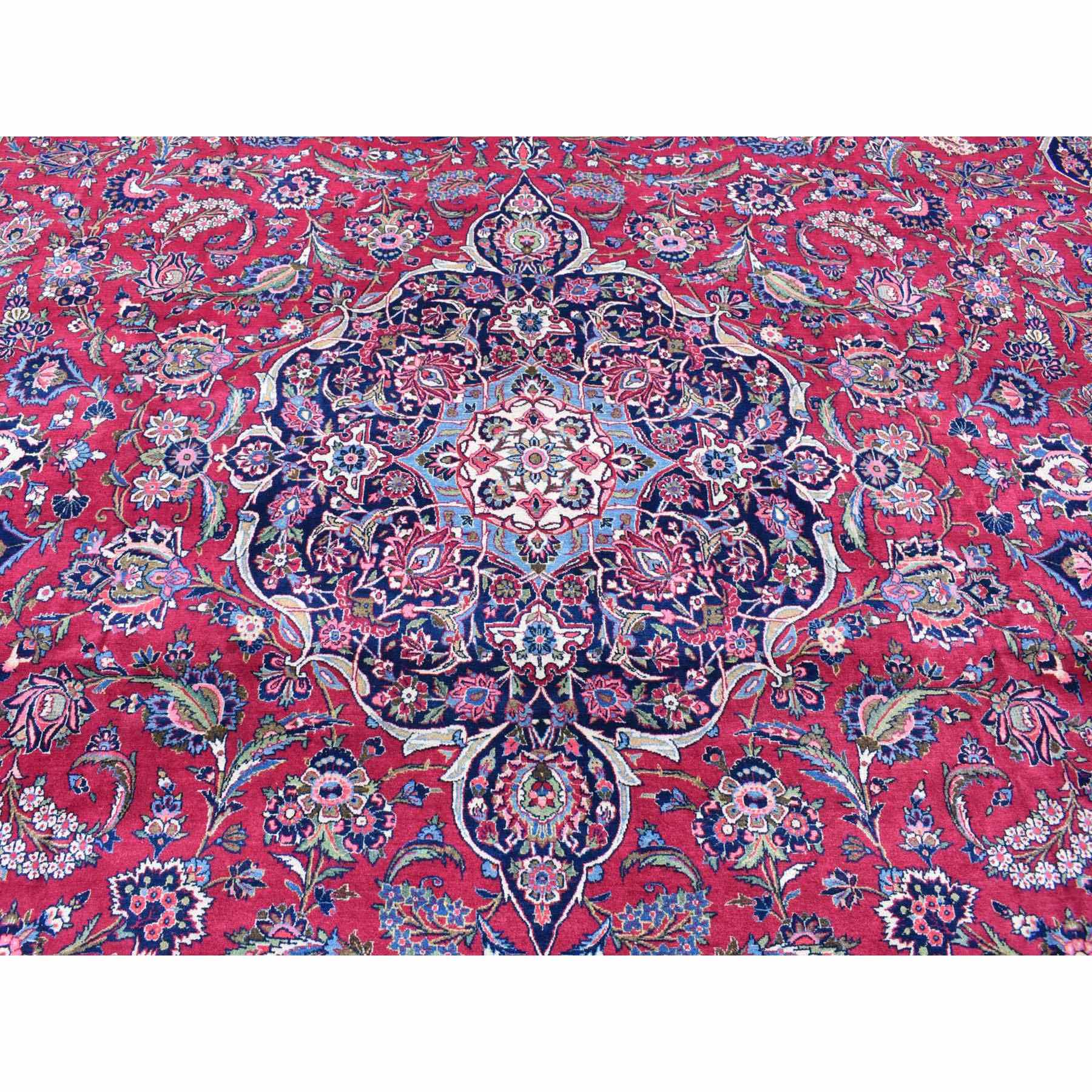 14'2"x17'2" Cherry Red, Vintage Persian Kashan, Mint Condition, Full Pile, Clean and Soft, Rare XL Squarish Size, Hand Knotted, Pure Wool Oriental Rug Sh80502
