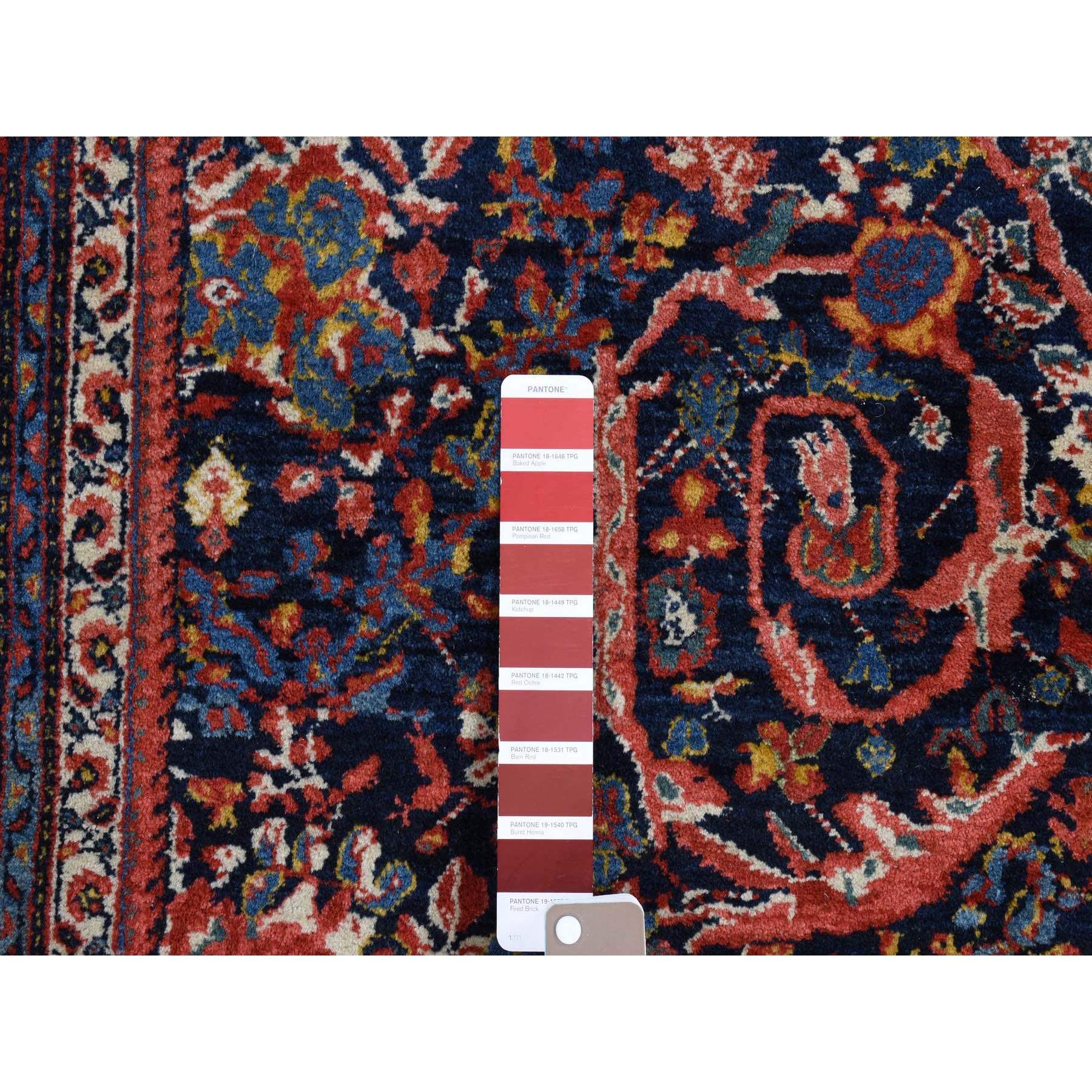 4'7"x6'9" Navy Blue, Antique Persian Tabriz Full Pile ,Clean and Soft to the Touch, Rare Mustaffi Design, Pure Wool, Hand Knotted Oriental Rug Sh80505
