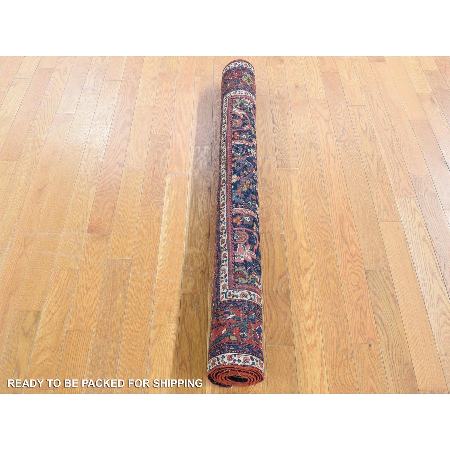 4'7"x6'9" Navy Blue, Antique Persian Tabriz Full Pile ,Clean and Soft to the Touch, Rare Mustaffi Design, Pure Wool, Hand Knotted Oriental Rug Sh80505