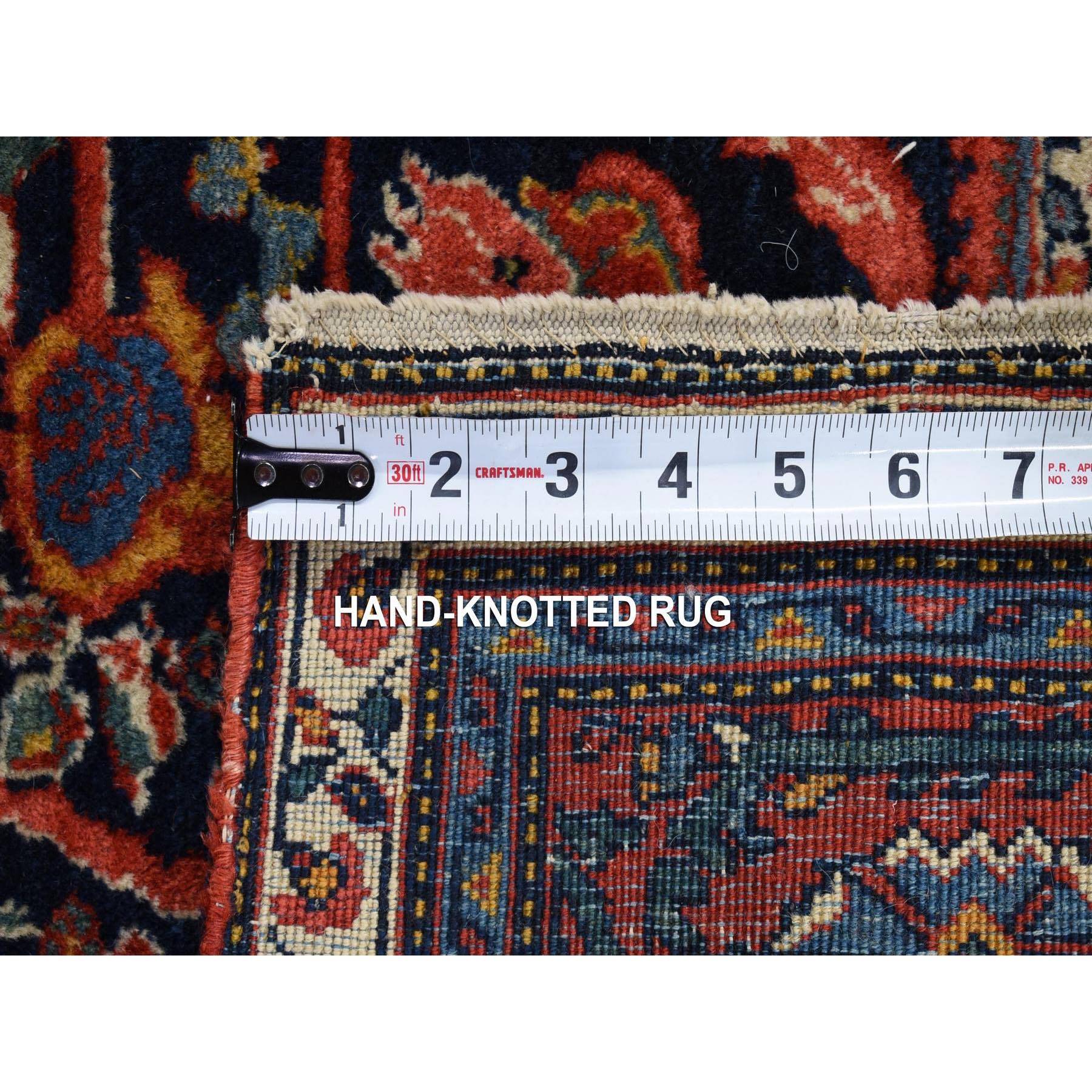 4'7"x6'9" Navy Blue, Antique Persian Tabriz Full Pile ,Clean and Soft to the Touch, Rare Mustaffi Design, Pure Wool, Hand Knotted Oriental Rug Sh80505