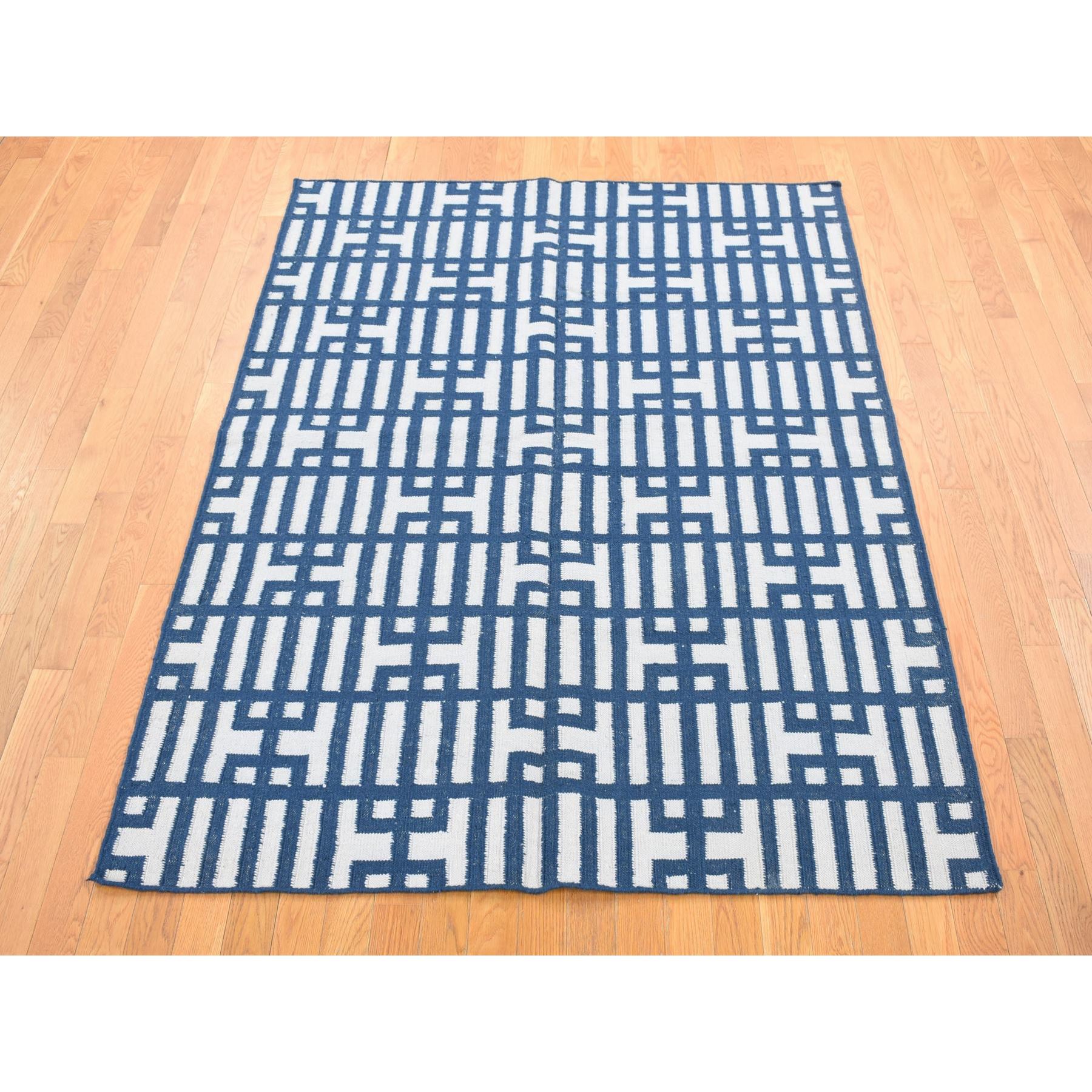 5'2"x7' Yale Blue, Kilim Geometric Design Flat Weave, Hand Woven Organic Wool, Reversible Oriental Rug Sh80533