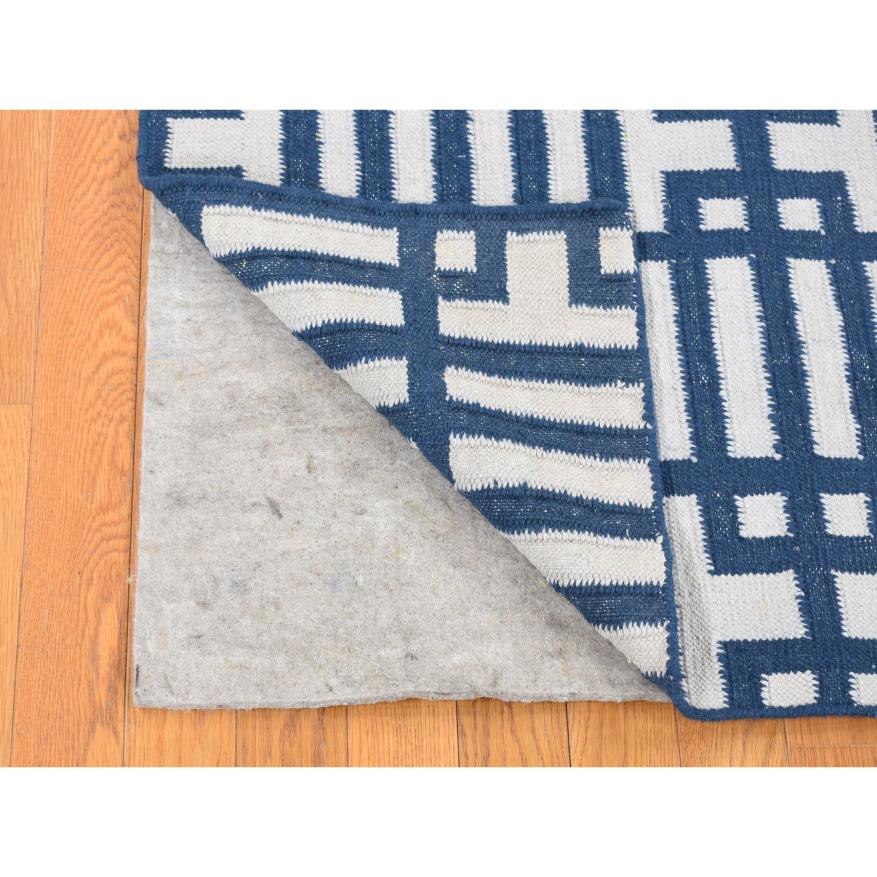 5'2"x7' Yale Blue, Kilim Geometric Design Flat Weave, Hand Woven Organic Wool, Reversible Oriental Rug Sh80533