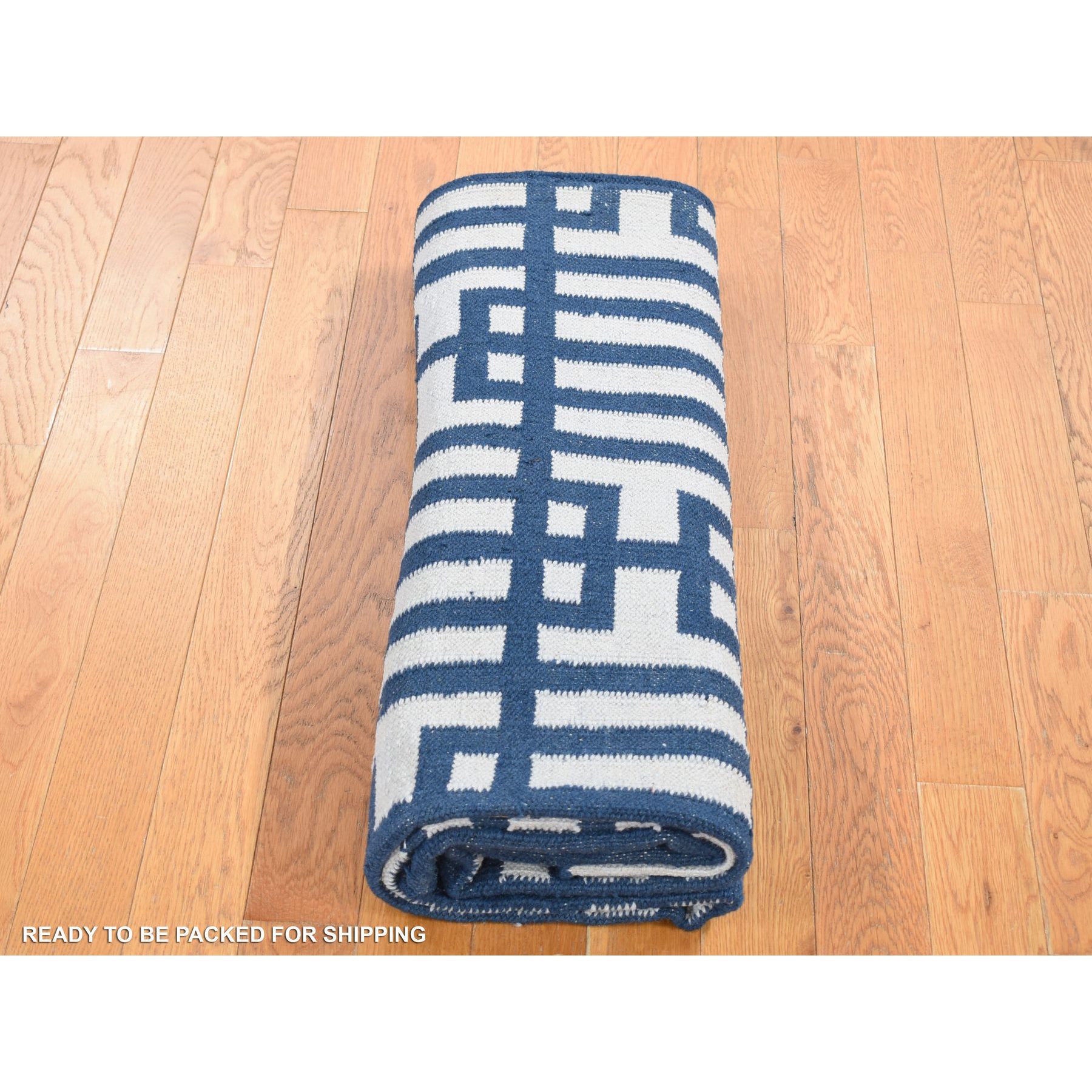 5'2"x7' Yale Blue, Kilim Geometric Design Flat Weave, Hand Woven Organic Wool, Reversible Oriental Rug Sh80533