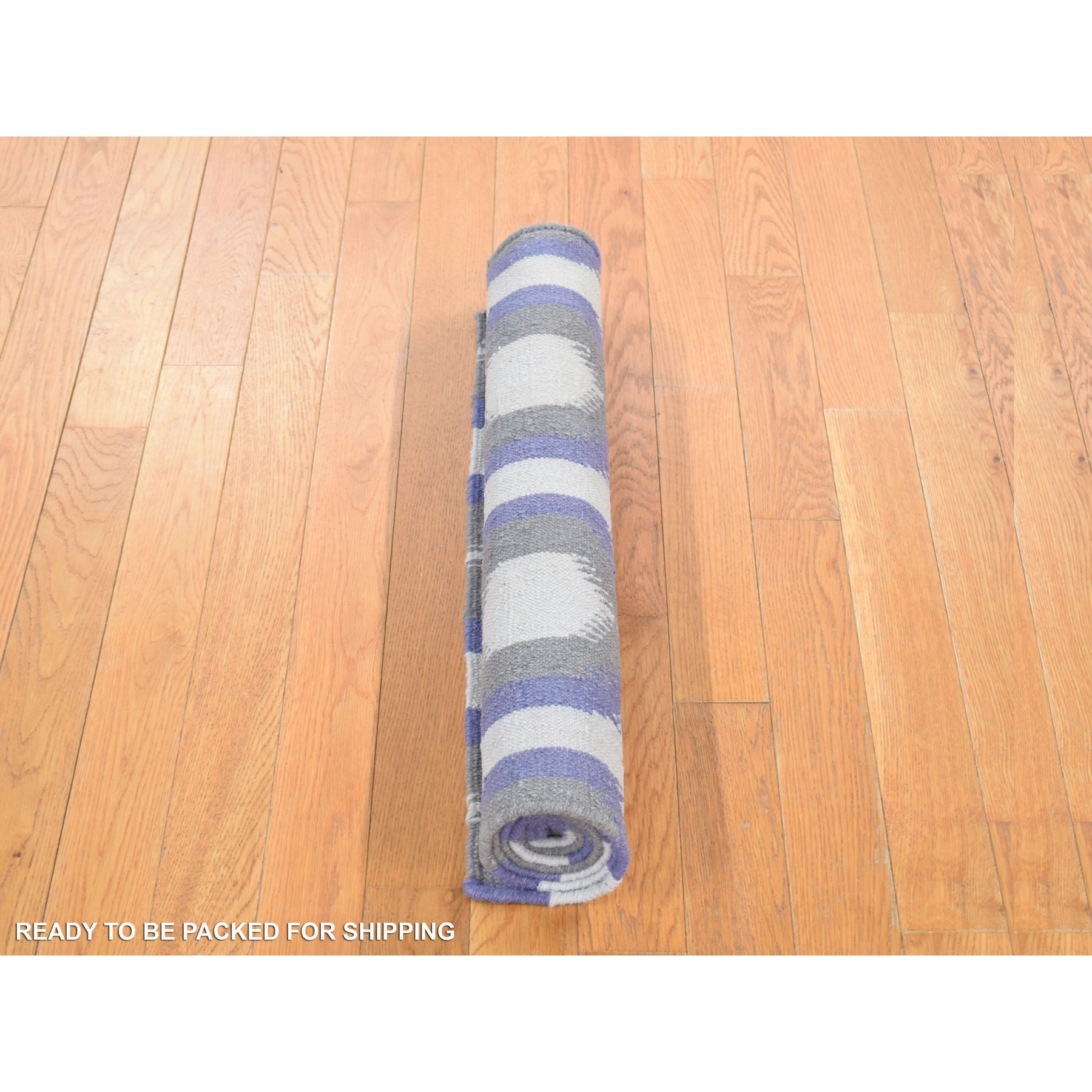 2'5"x6' Silver Gray, Hand Woven Kilim Geometric Design, Flat Weave Natural Wool, Reversible Runner Oriental Rug Sh80534