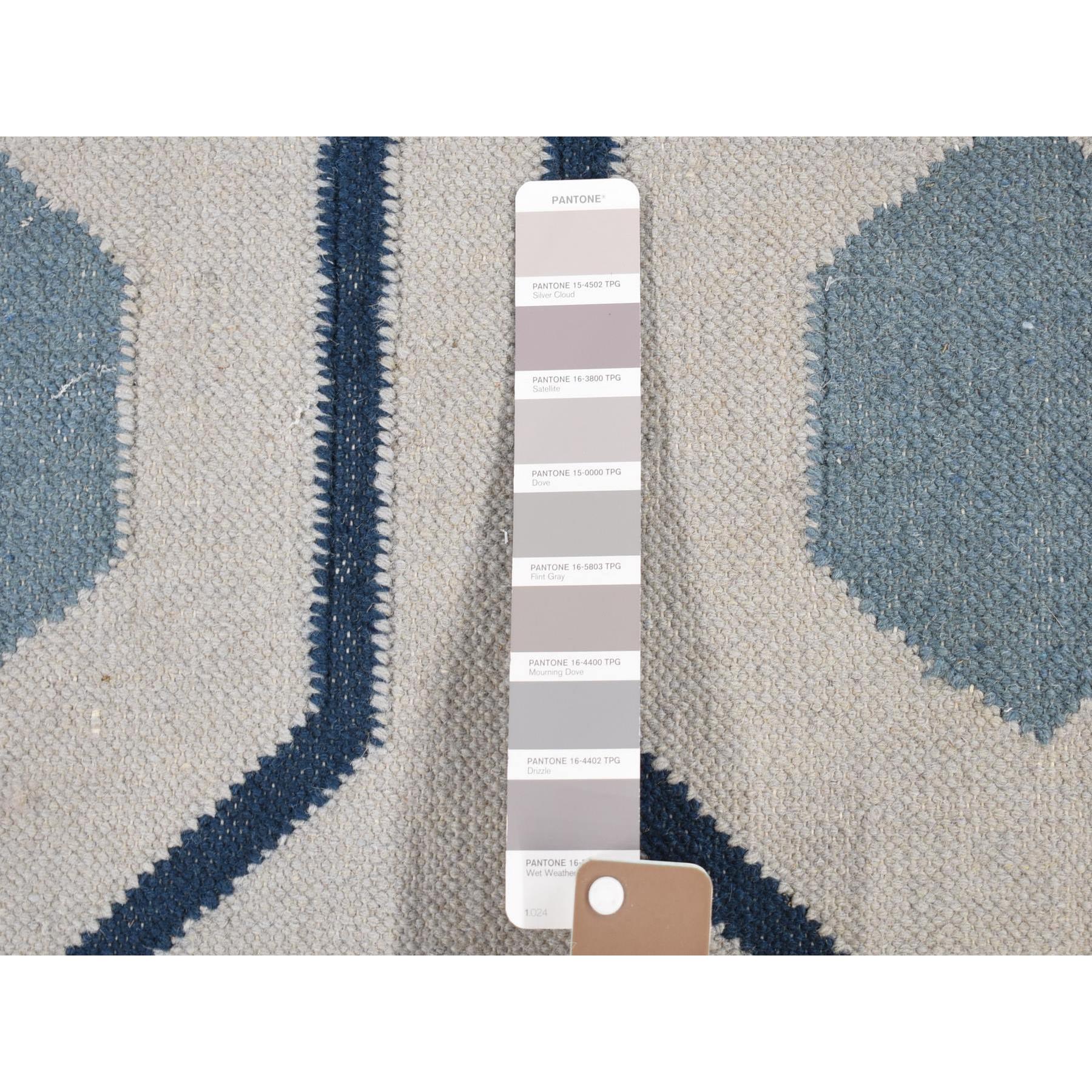 2'7"x6' Beau Blue, Kilim Geometric Design Flat Weave, Pure Wool Hand Woven, Reversible Runner Oriental Rug Sh80536