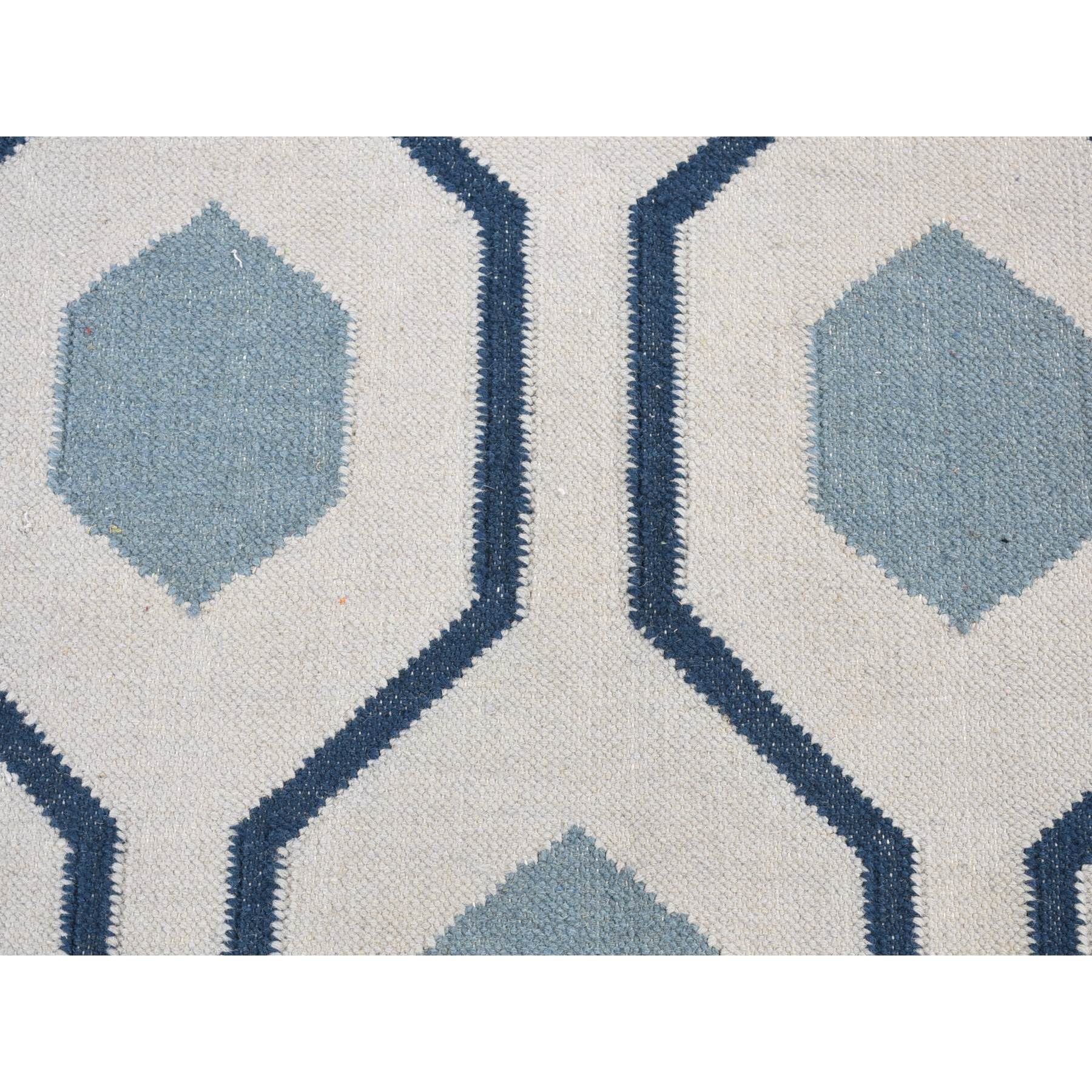 2'7"x6' Beau Blue, Kilim Geometric Design Flat Weave, Pure Wool Hand Woven, Reversible Runner Oriental Rug Sh80536