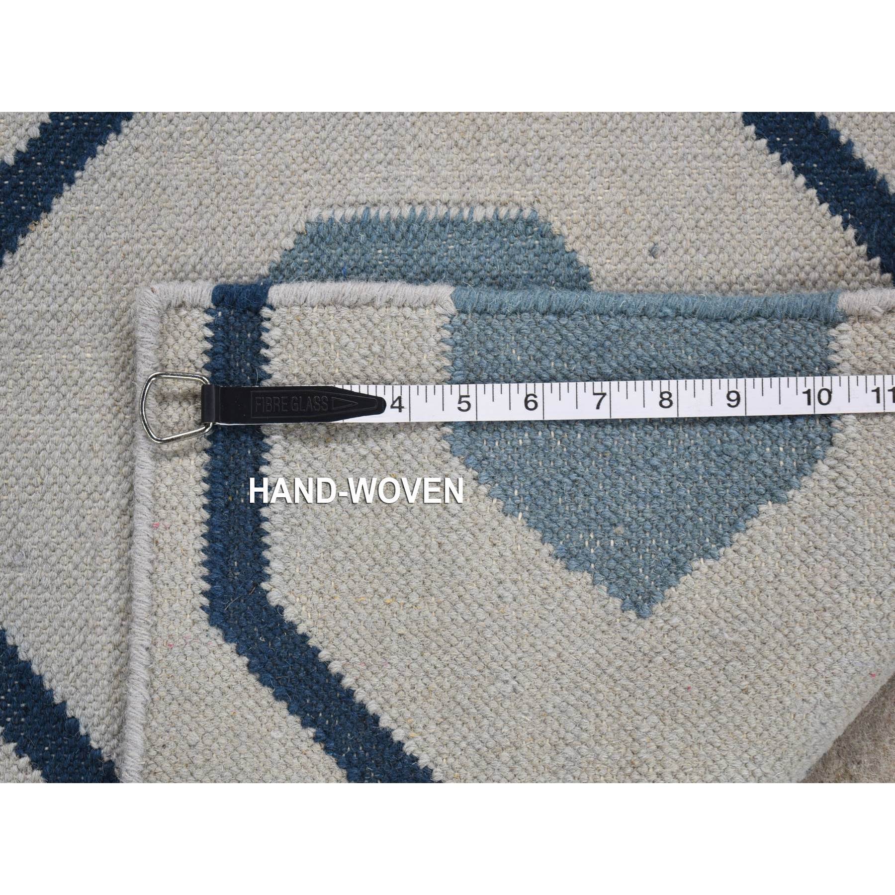 2'7"x6' Beau Blue, Kilim Geometric Design Flat Weave, Pure Wool Hand Woven, Reversible Runner Oriental Rug Sh80536