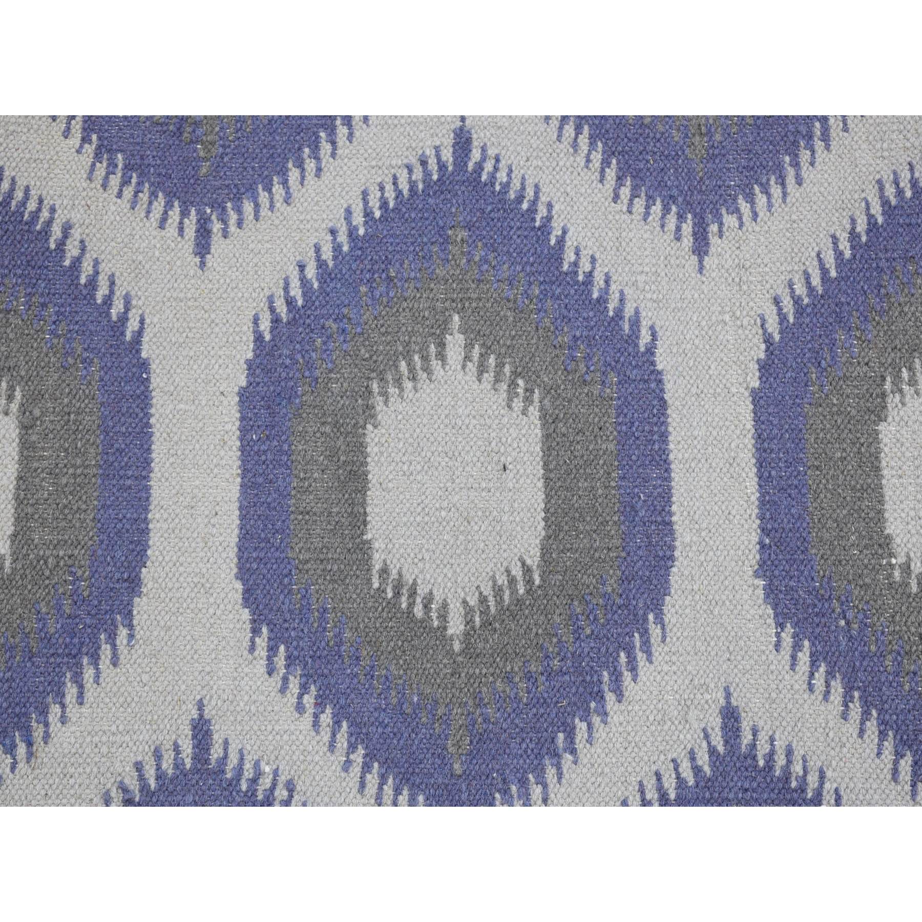 4'2"x6' Silver Gray, Hand Woven Kilim Geometric Design, Flat Weave Pure Wool, Reversible Oriental Rug Sh80541